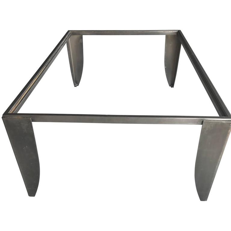 Modern Steel And Glass Top Cocktail Table For Sale at 1stDibs