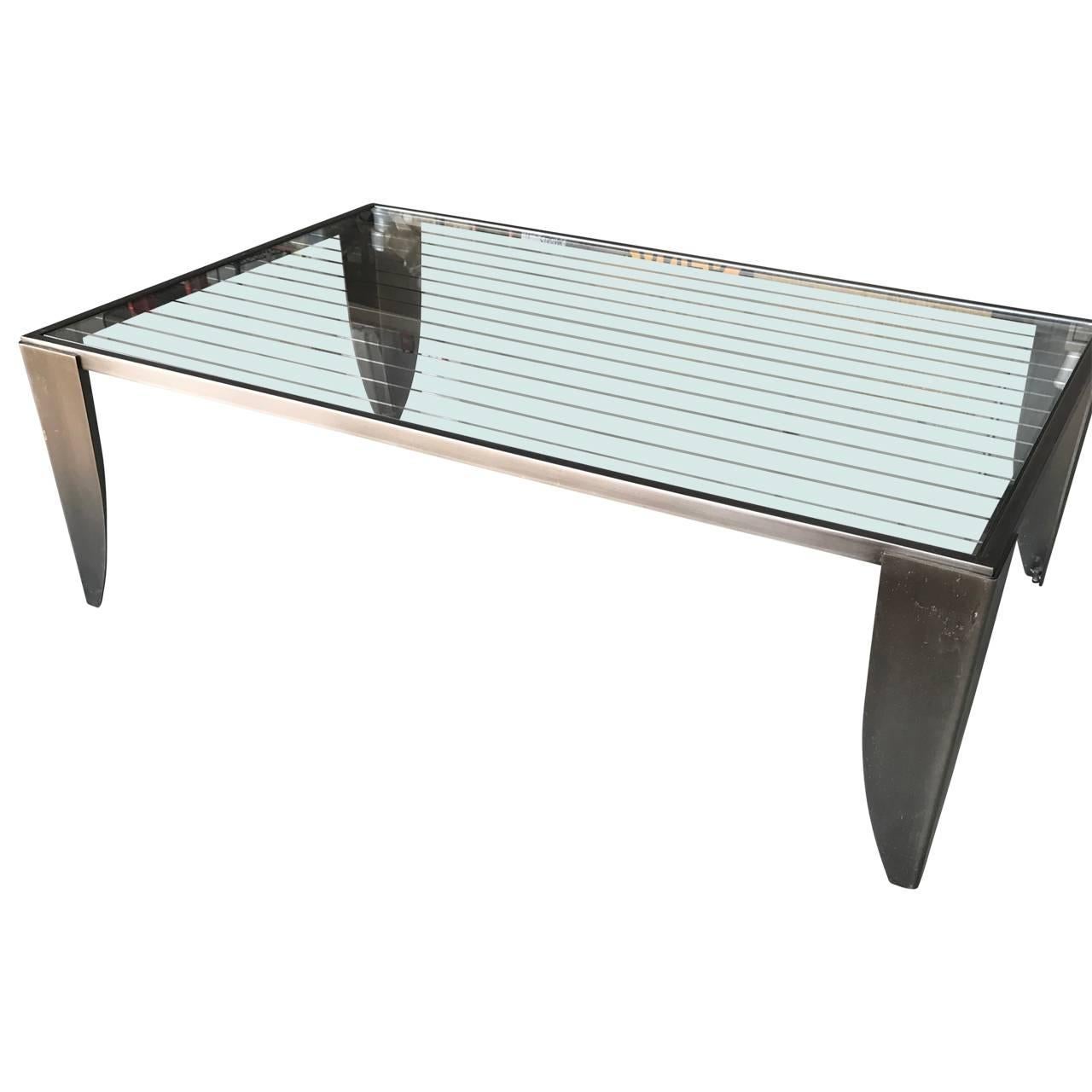 Modern Steel And Glass Top Cocktail Table