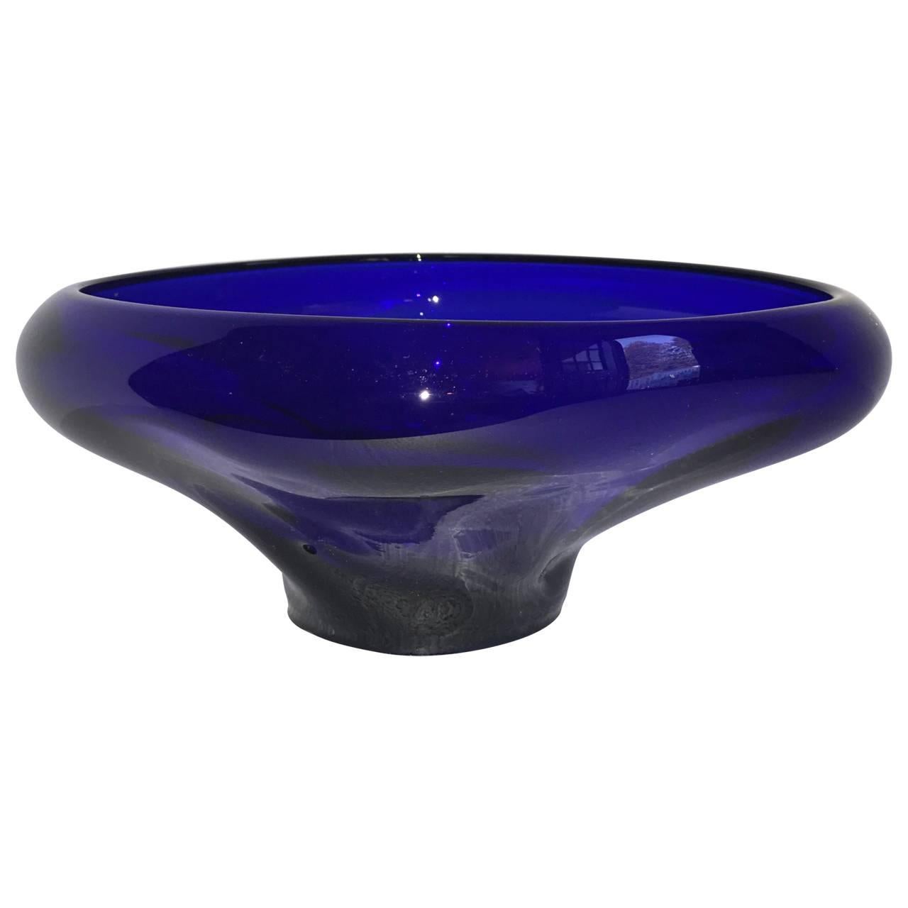 Cobalt Blue Glass Bowl On Stand