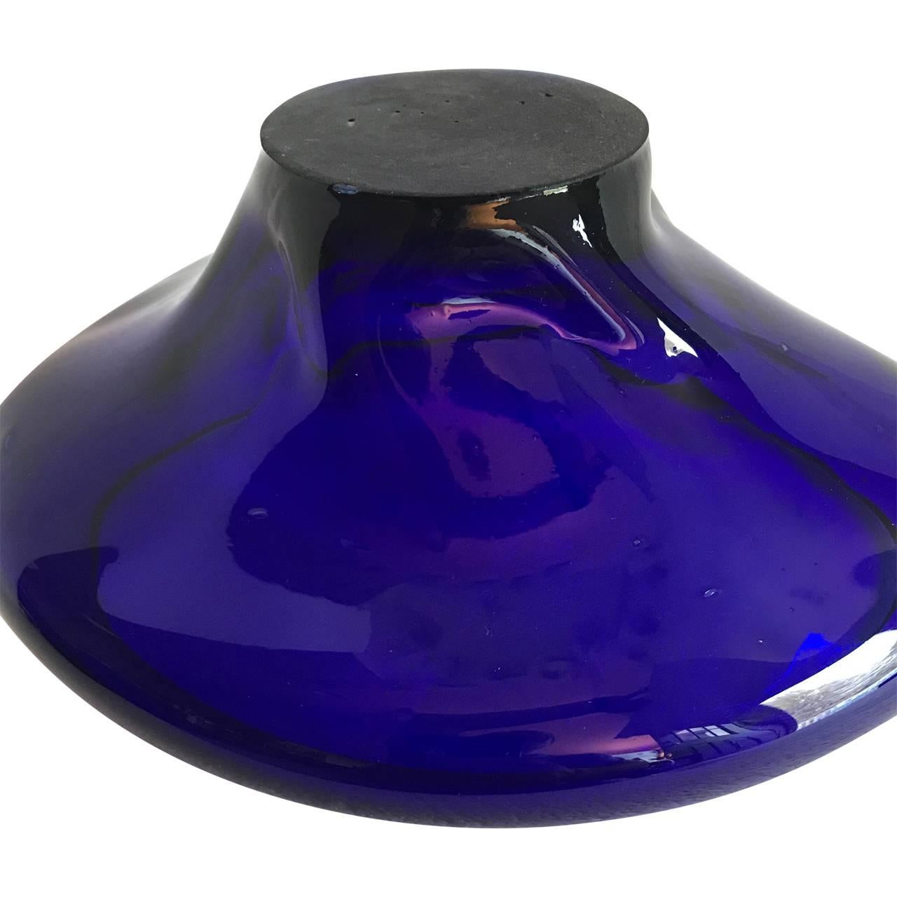 Arts and Crafts Cobalt Blue Glass Bowl On Stand