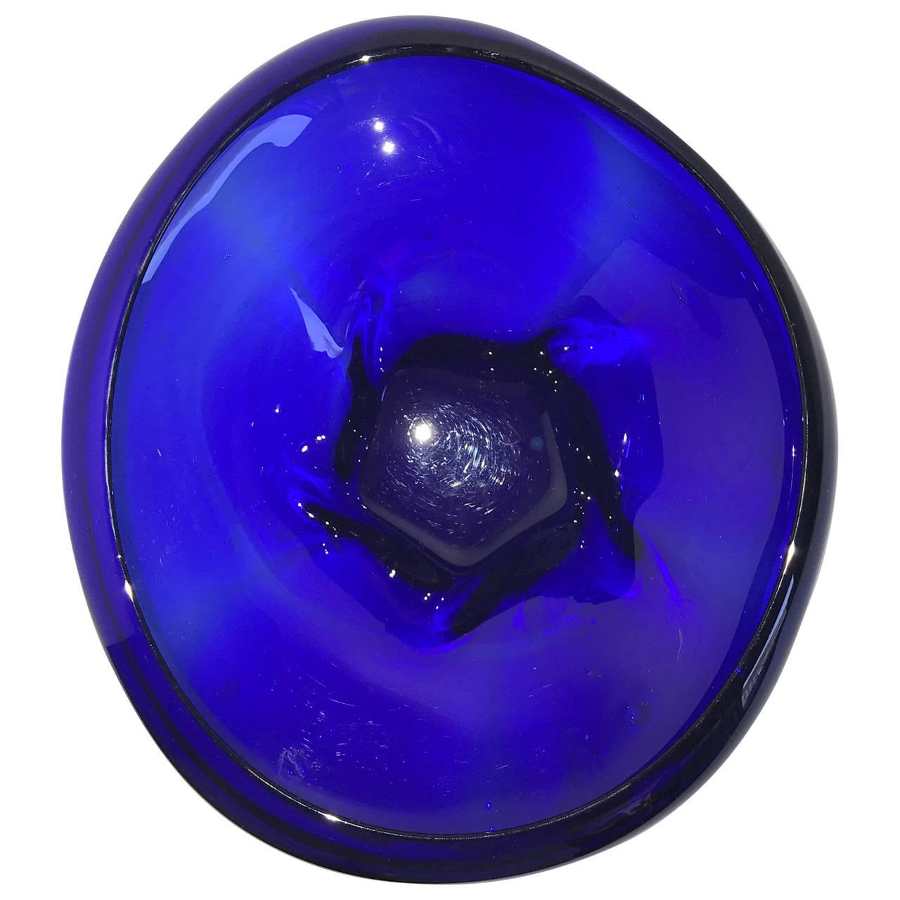 European Cobalt Blue Glass Bowl On Stand