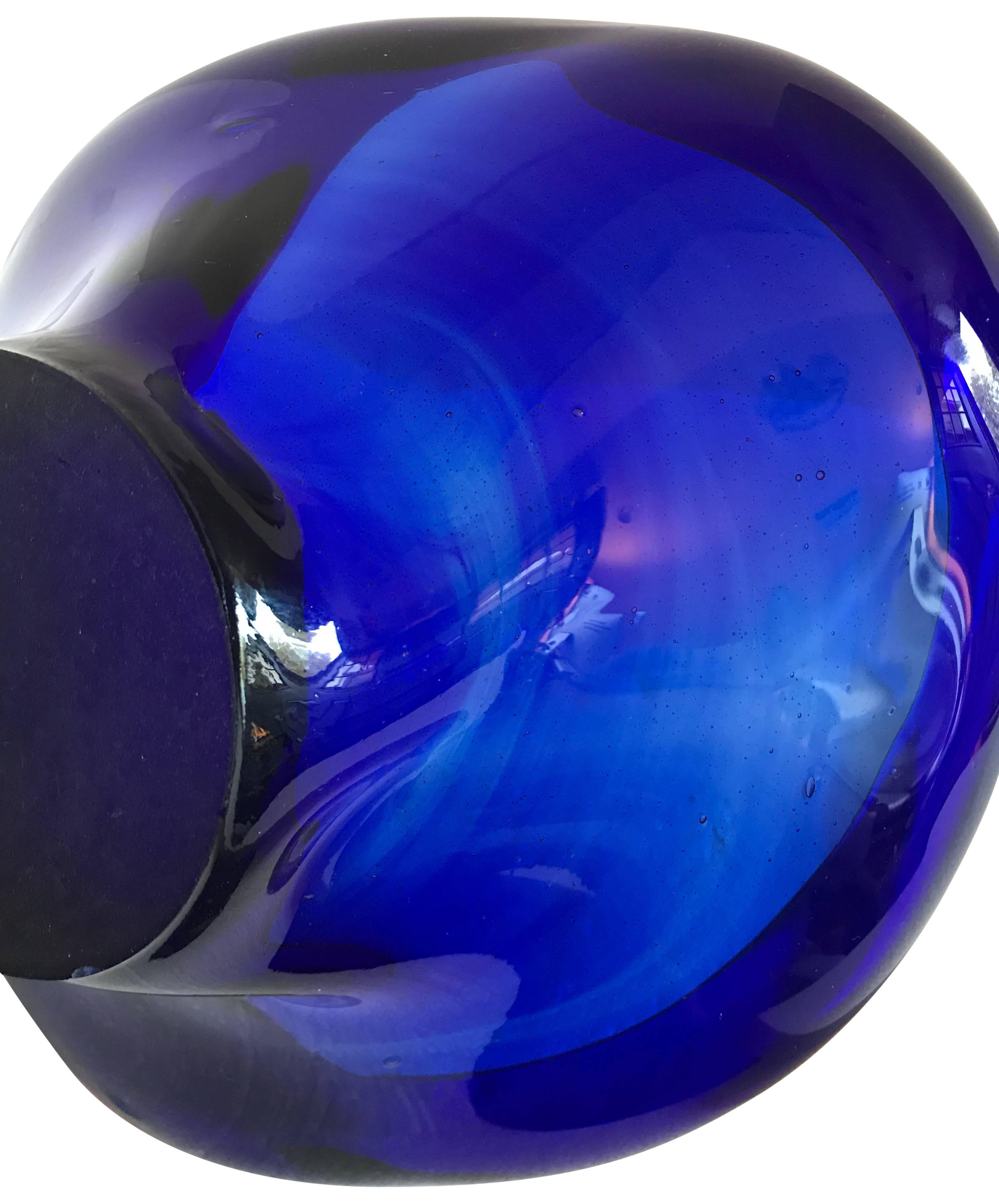Hand-Crafted Cobalt Blue Glass Bowl On Stand