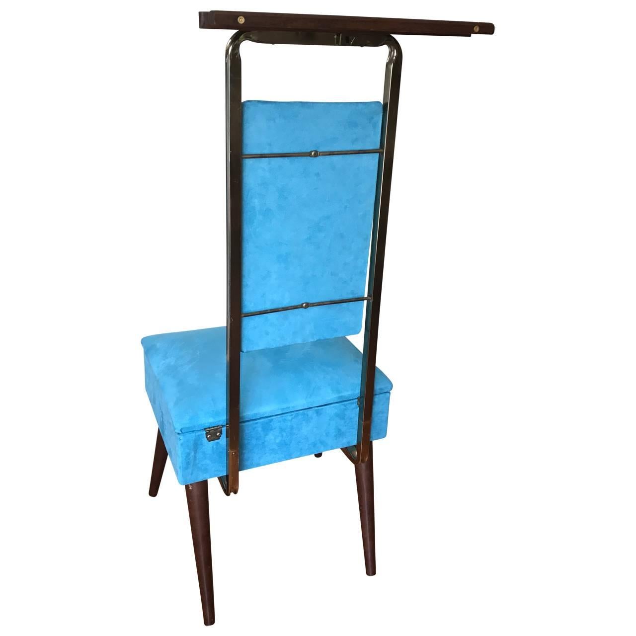 American Mid-Century Modern Valet Butlers Chair in Turquoise Fabric