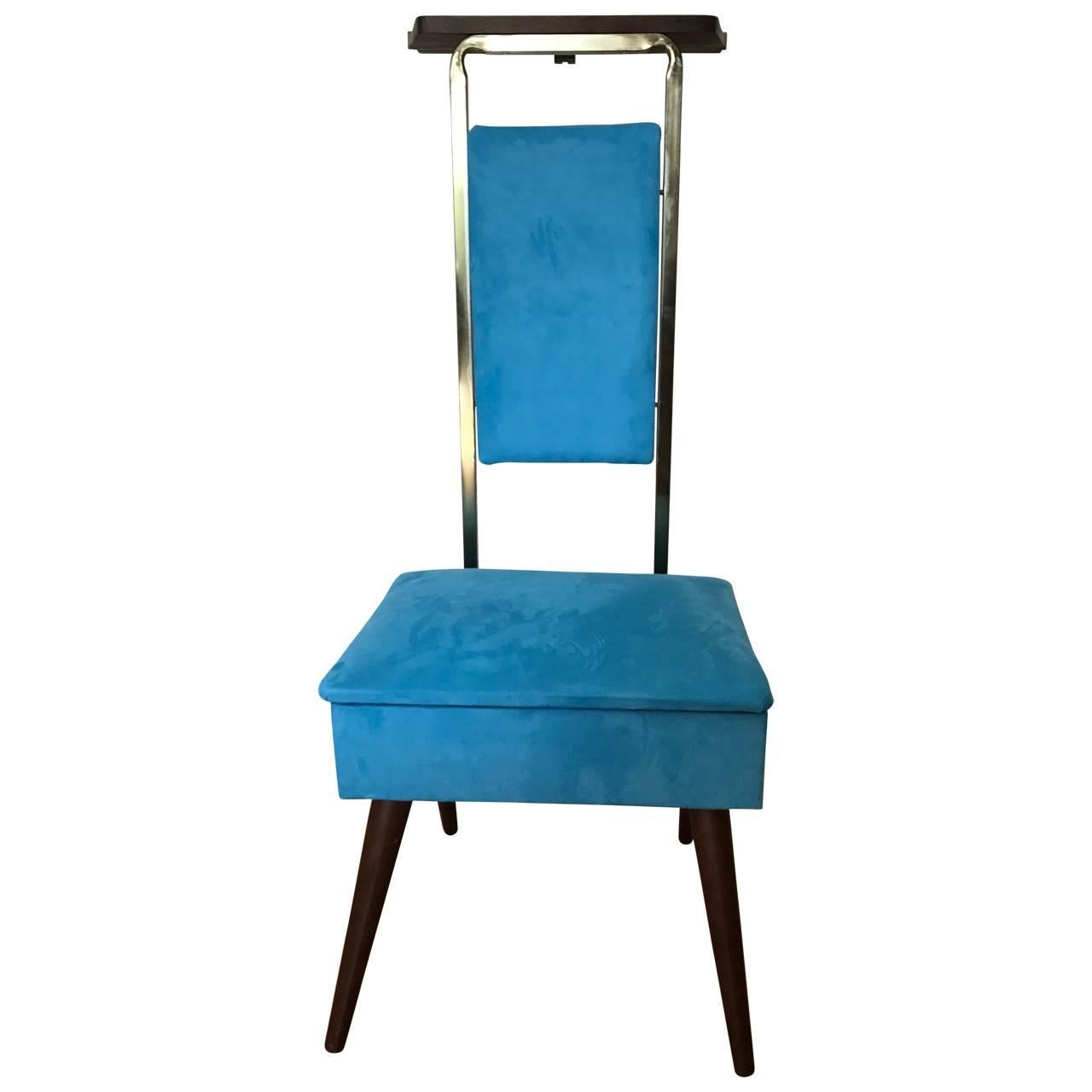 Mid-Century Modern Valet Butlers Chair in Turquoise Fabric In Good Condition In Haddonfield, NJ