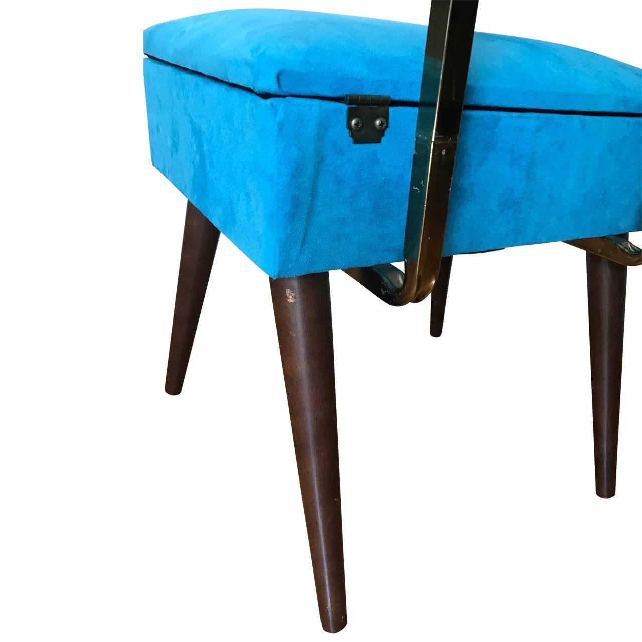 Patinated Mid-Century Modern Valet Butlers Chair in Turquoise Fabric