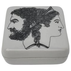 Small Fornasetti Porcelain Jewelry Box With Roman Diety Janus in Profile