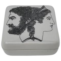 Small Fornasetti Porcelain Jewelry Box with Roman Diety Janus in Profile