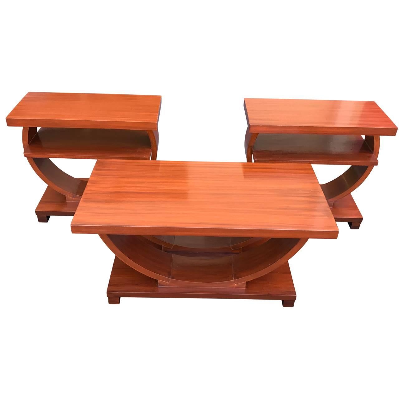 American Set of Art Deco Side Tables and Matching Cocktail Table
