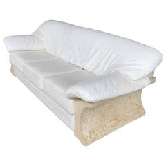 Large Vintage White Leather Sofa Large Vintage White Leather Sofa