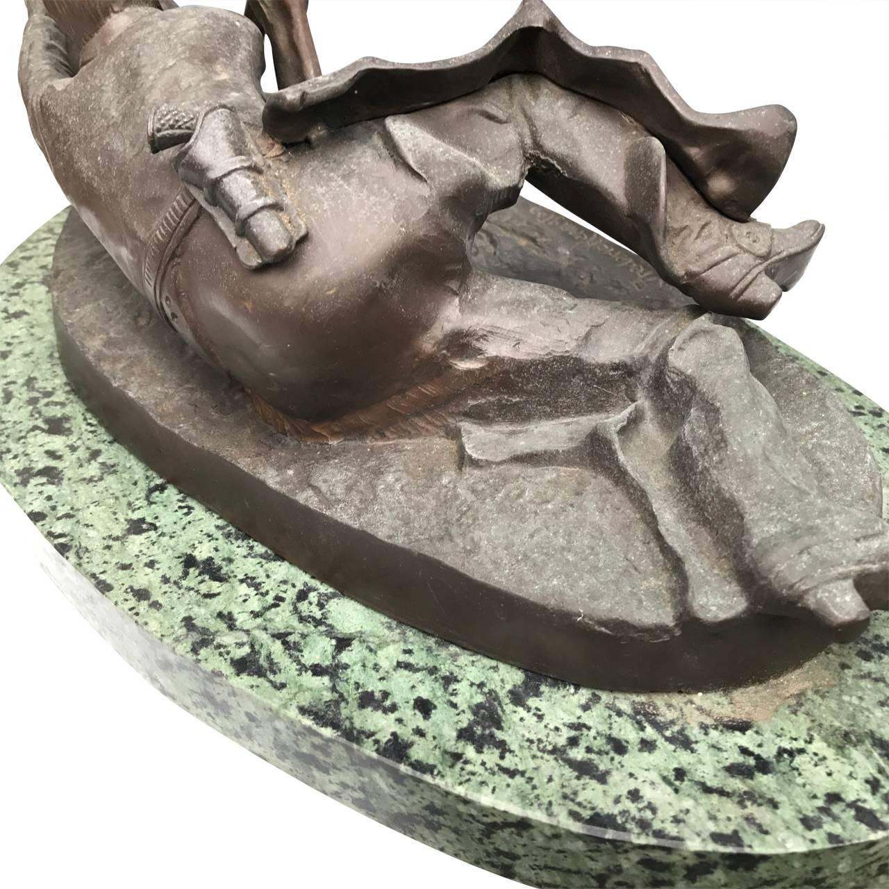 American Bronze Sculpture of Cowboy and Bronco Horse