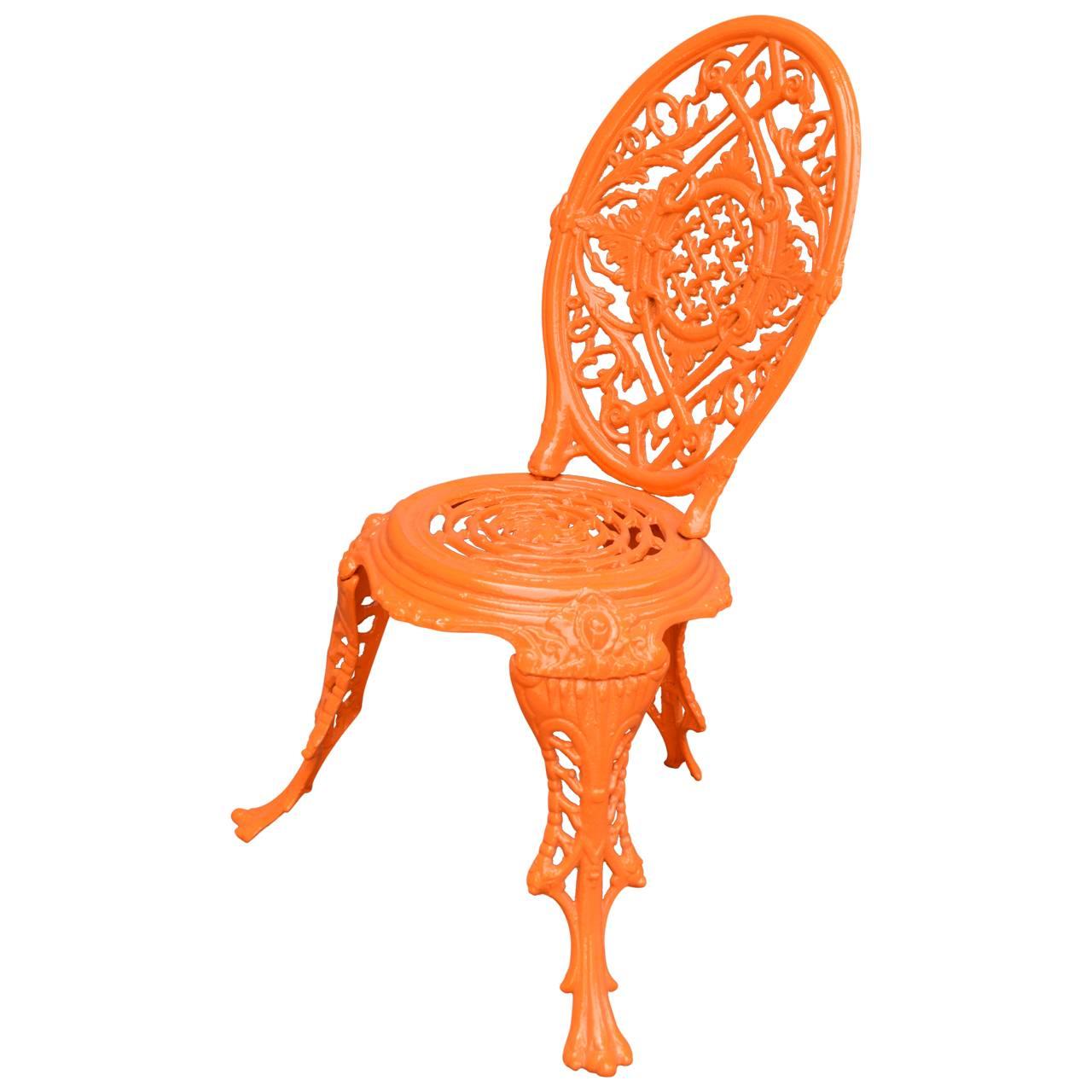 Early 20th Century Orange Cast Iron Garden Chair