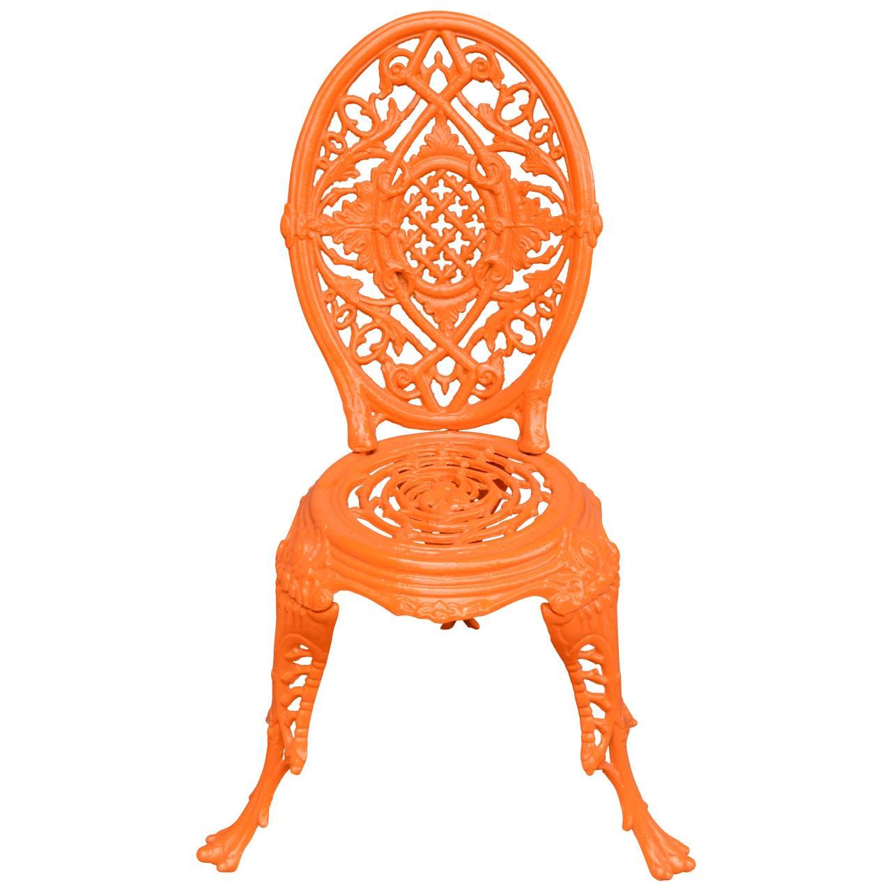 English Early 20th Century Orange Cast Iron Garden Chair
