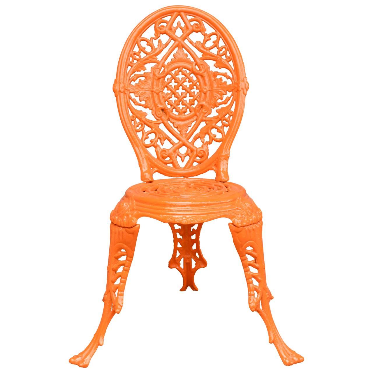 Neoclassical Early 20th Century Orange Cast Iron Garden Chair