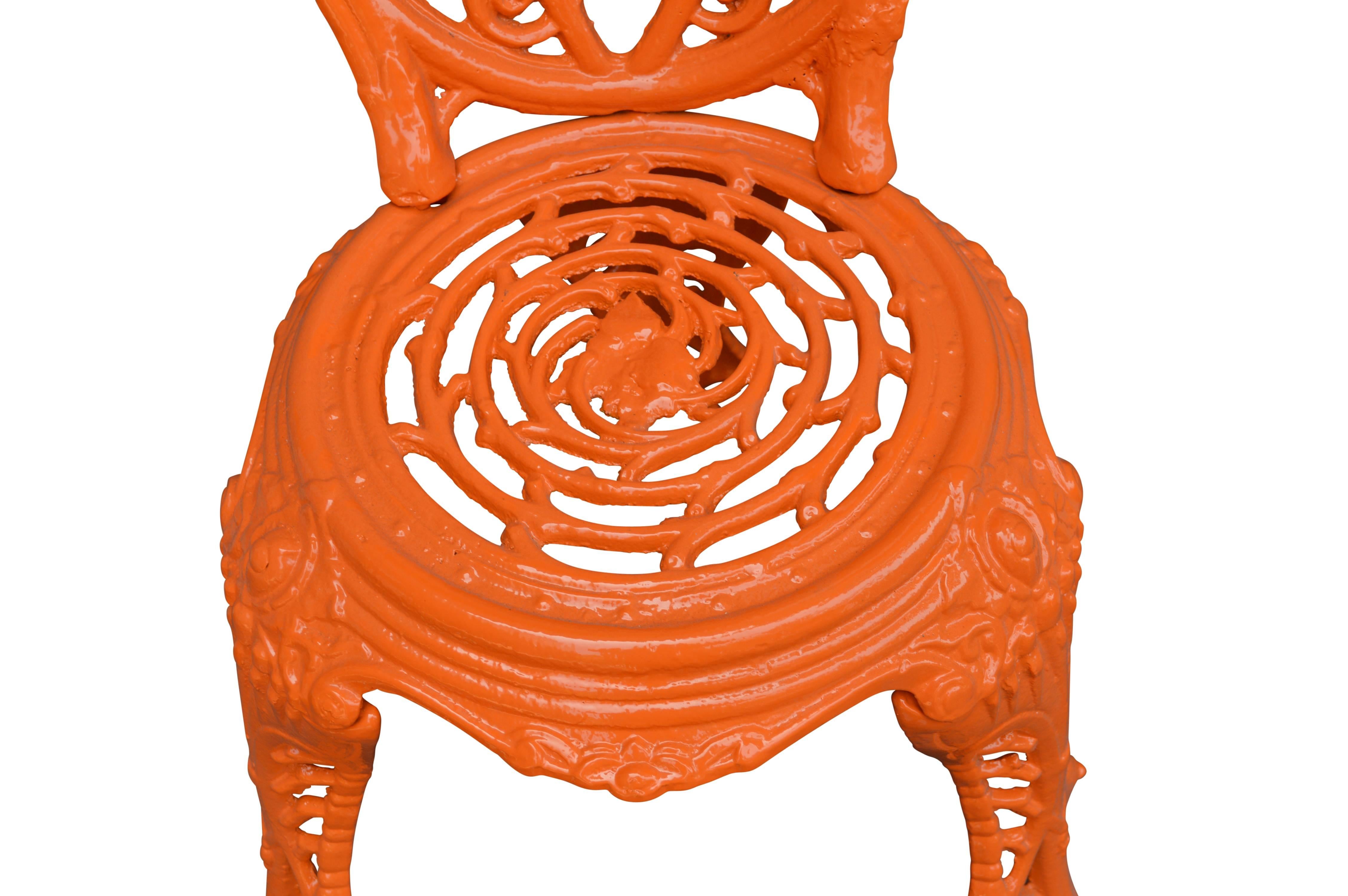 Early 20th Century Orange Cast Iron Garden Chair In Good Condition In Haddonfield, NJ