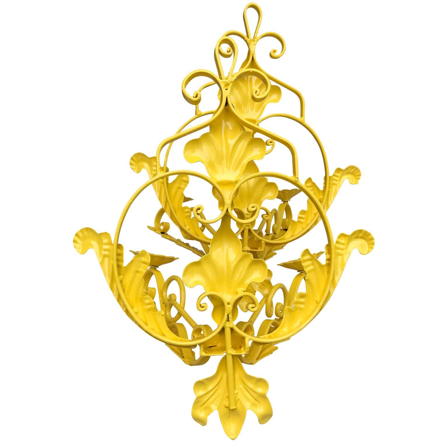 Iron Pair Of Bright Sunshine Yellow Wall Sconces  For Sale