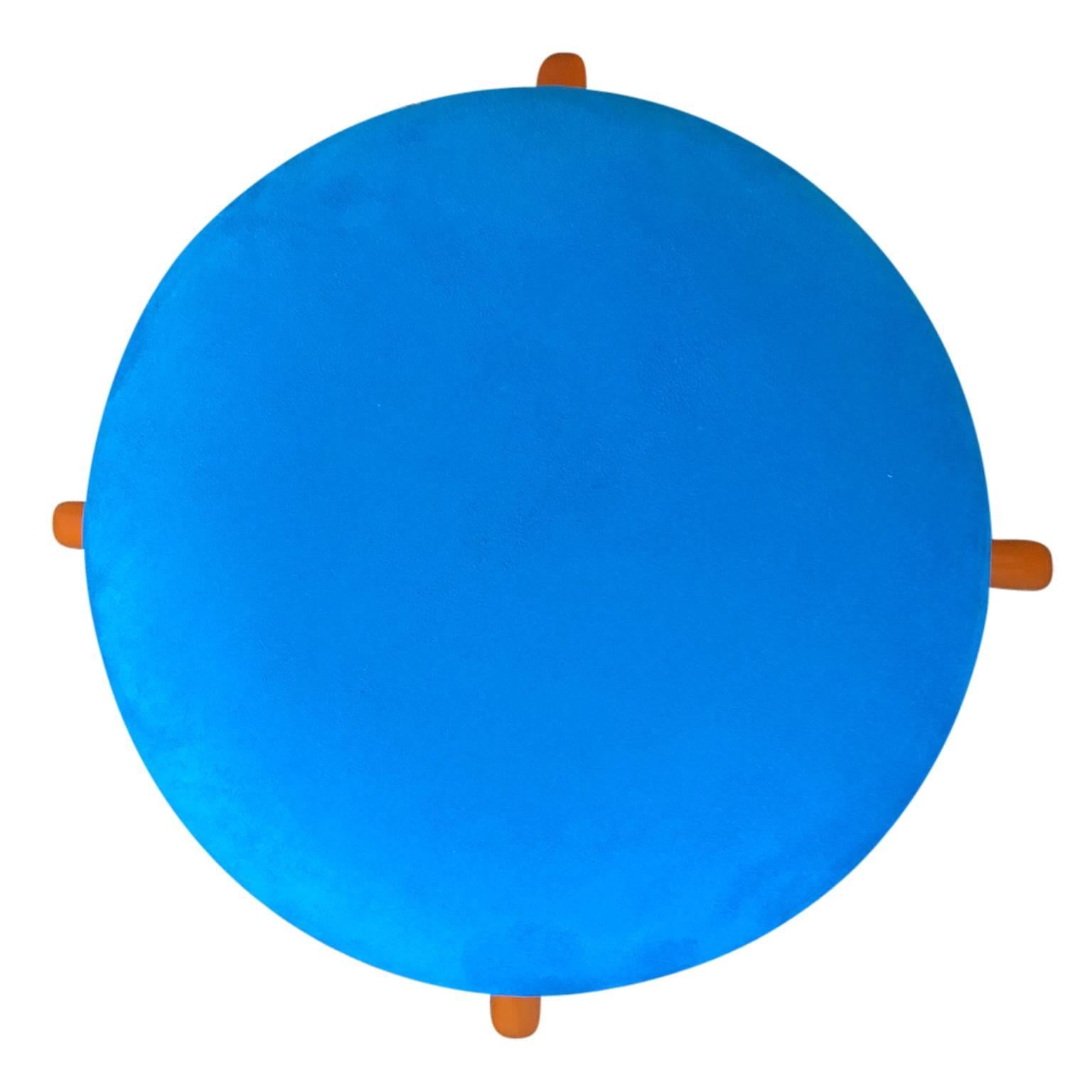 Powder-Coated Industrial Orange Powder Coated Blue Suede Stool For Sale