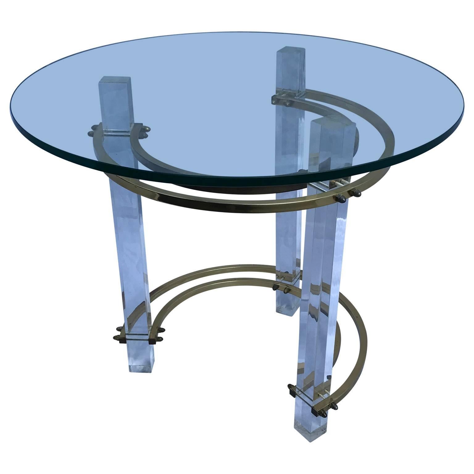 Mid-Century Charles Hollis Jones Brass and Lucite End Tables by Furnishme Inc