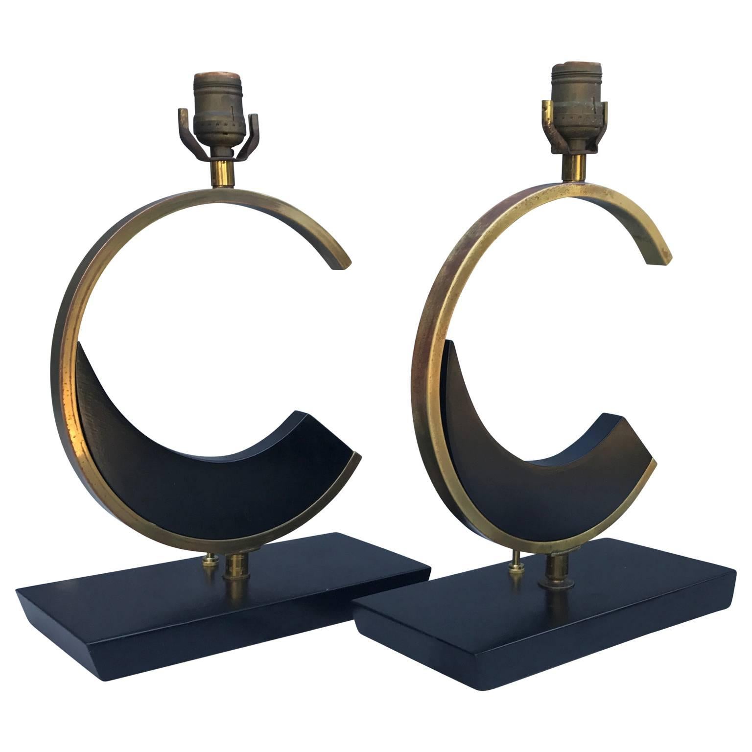 French Pair of Mid-Century Modern C-Shaped Table Lamps