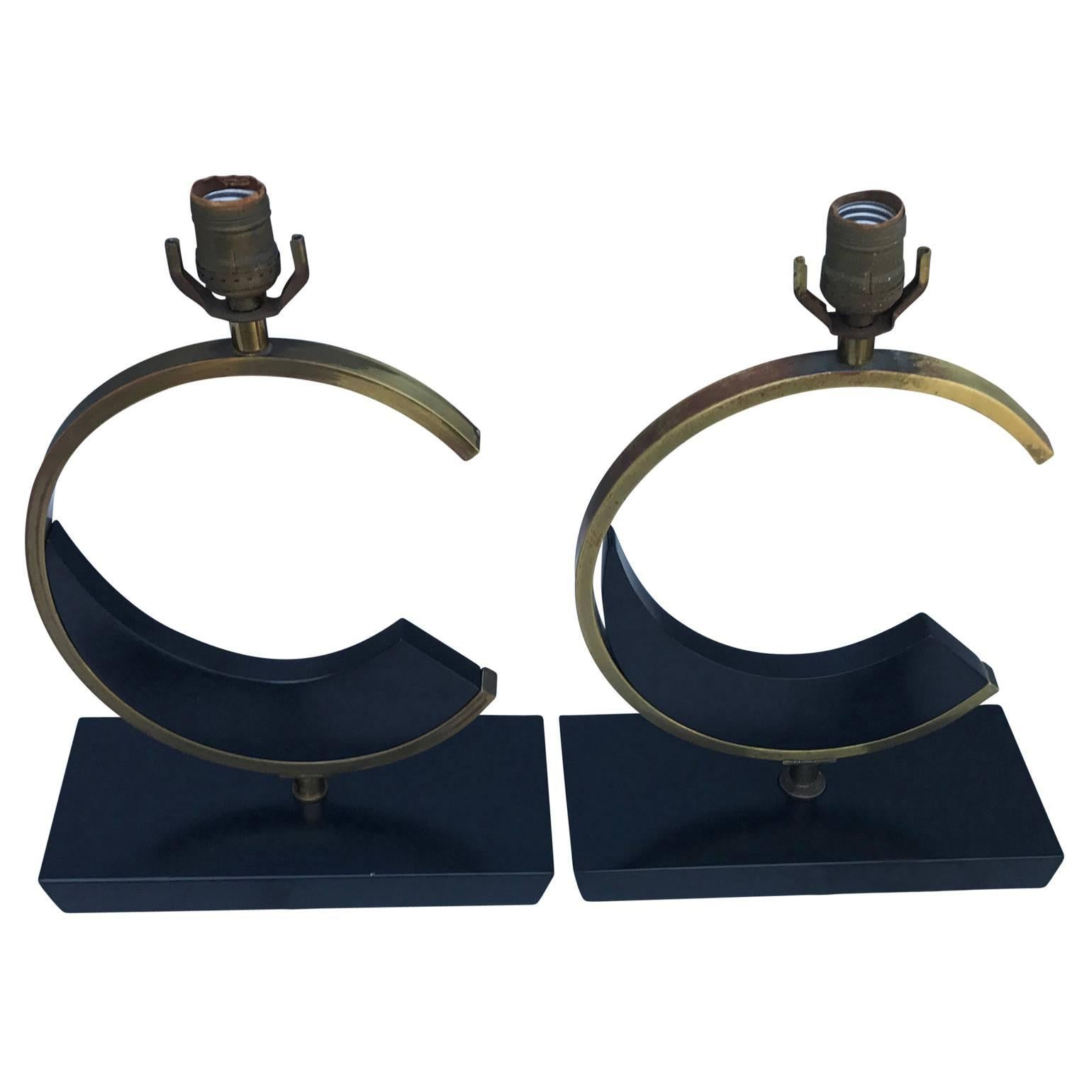 Painted Pair of Mid-Century Modern C-Shaped Table Lamps