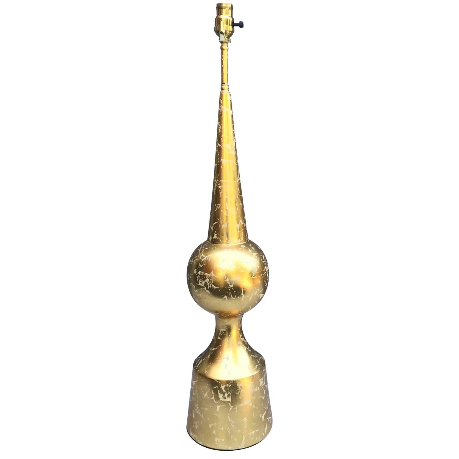 Tall Gold-Leaf Decorated Cone-Shaped Table Lamp