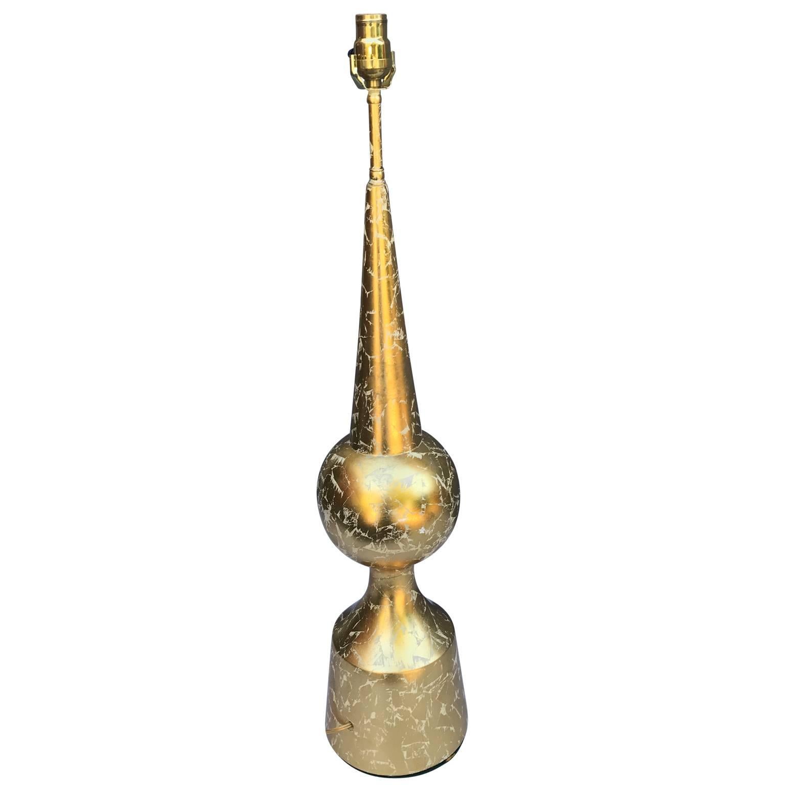 Tall Gold-Leaf Decorated Cone-Shaped Table Lamp In Good Condition For Sale In Haddonfield, NJ