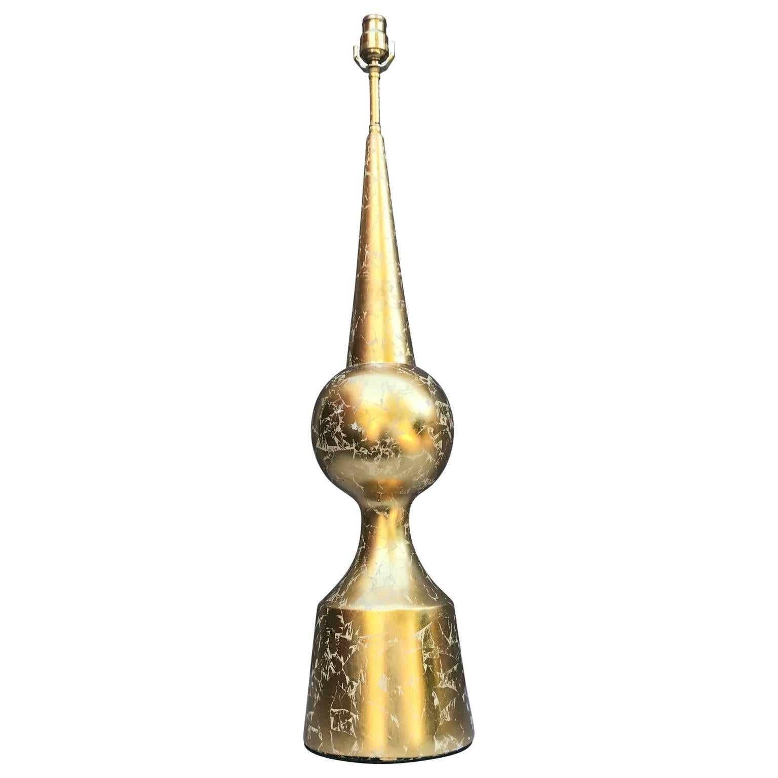 20th Century Tall Gold-Leaf Decorated Cone-Shaped Table Lamp For Sale