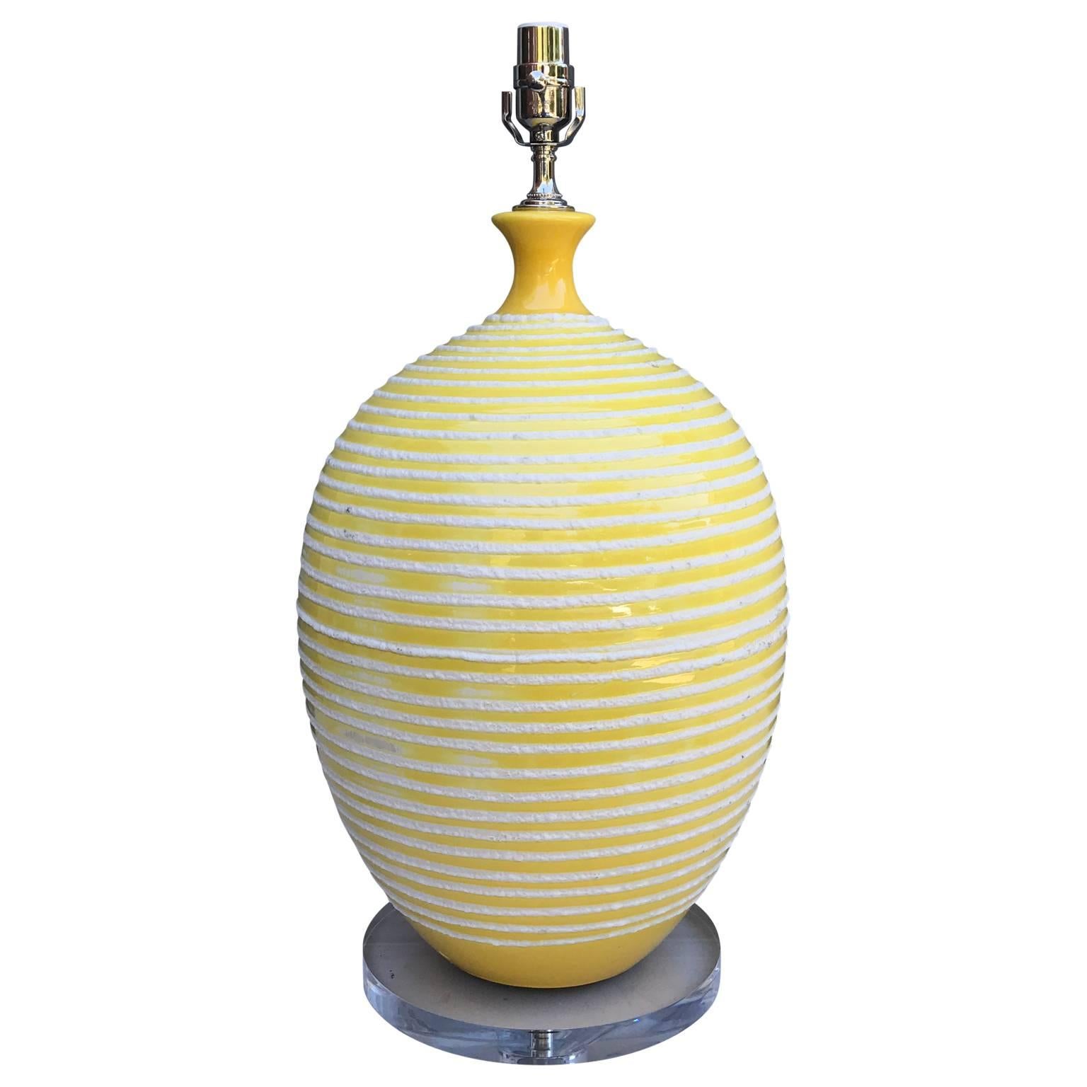 Modern Yellow And Frosted Ceramic Table Lamp For Sale