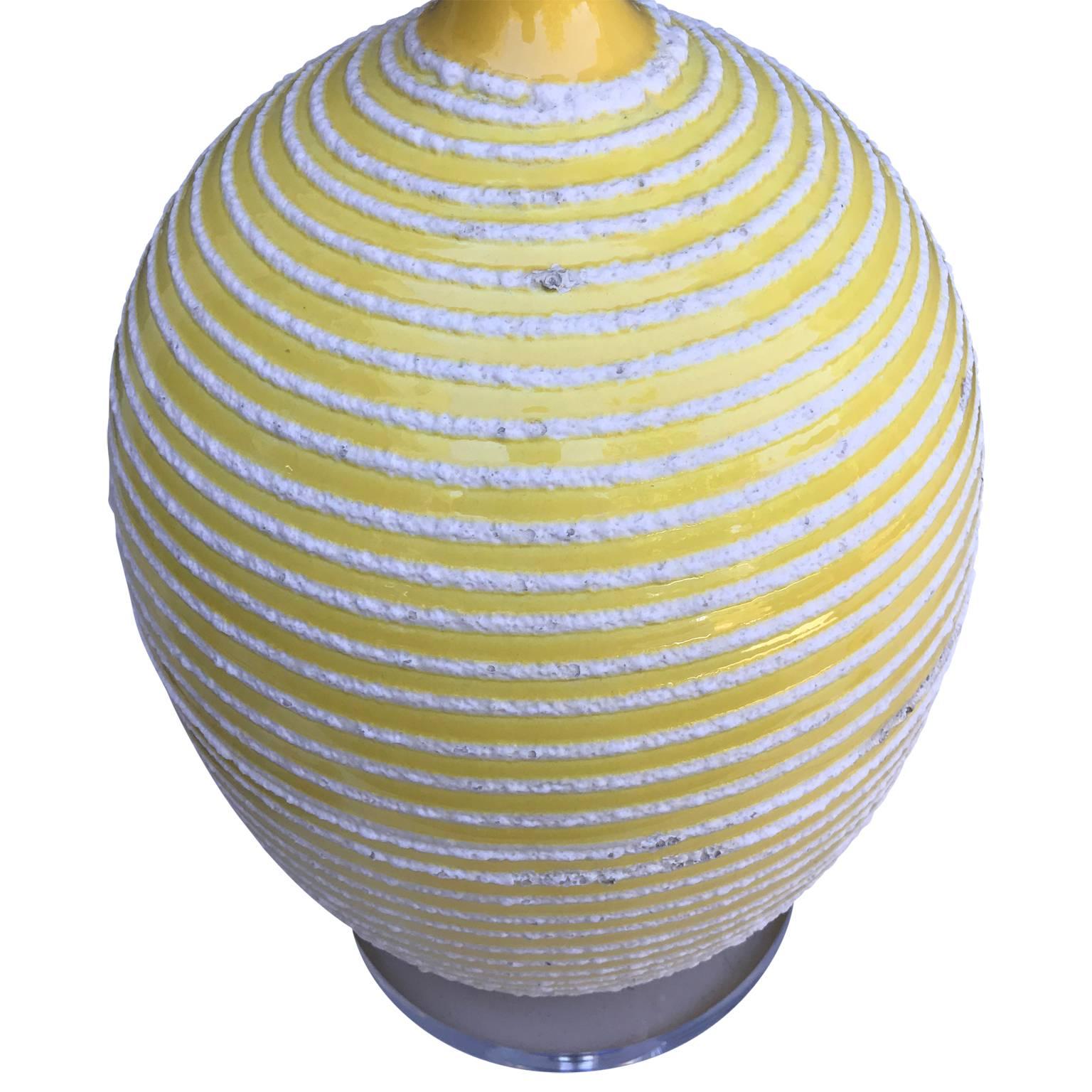 American Modern Yellow And Frosted Ceramic Table Lamp For Sale