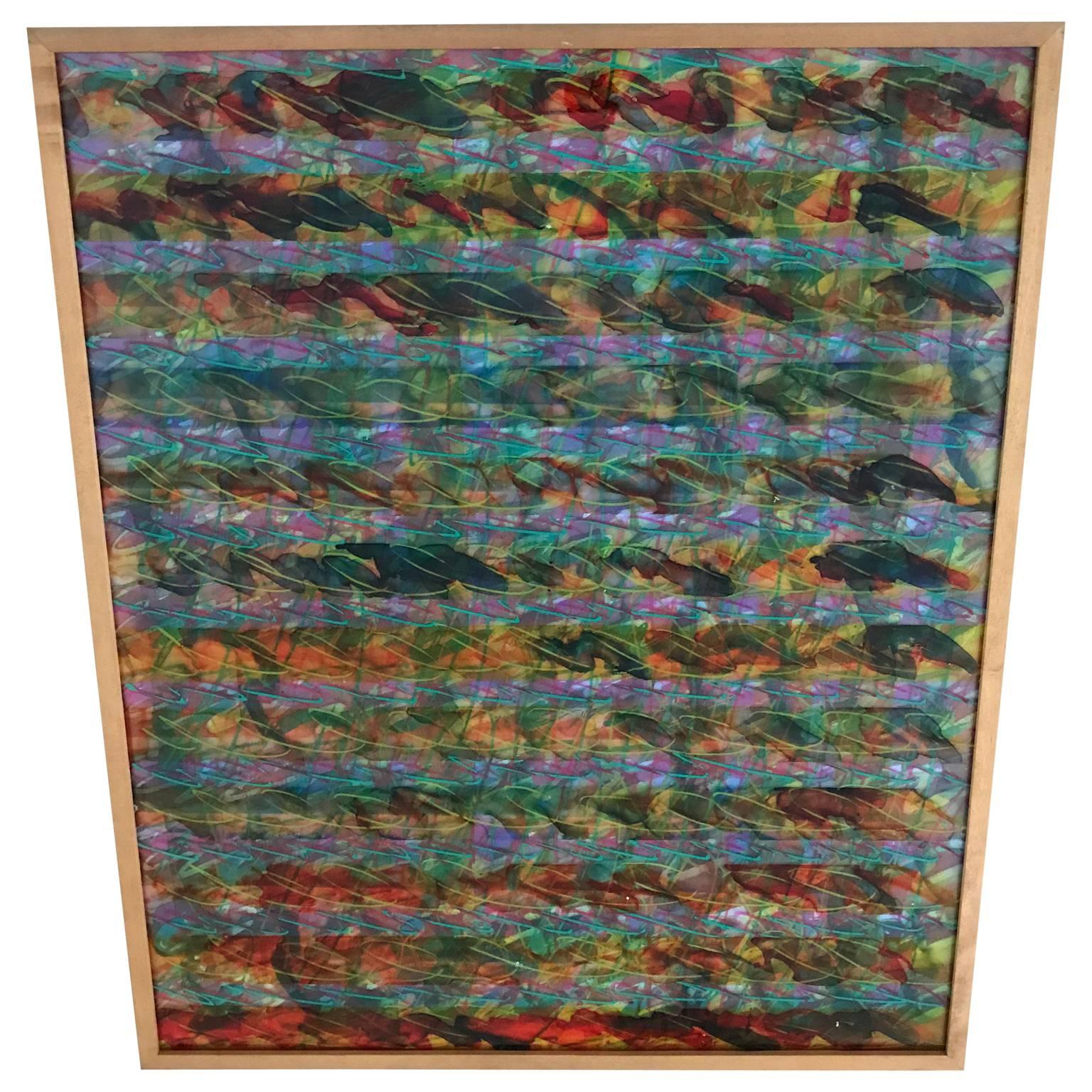 Mid-Century Modern Abstract Layered Glass Painting