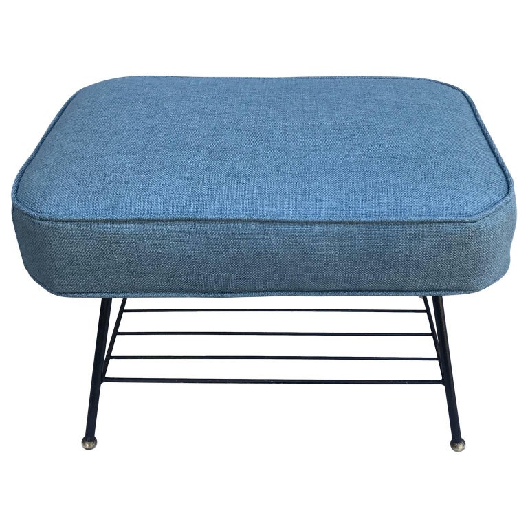 MidCentury Modern Brass Ball Feet Ottoman For Sale at 1stdibs