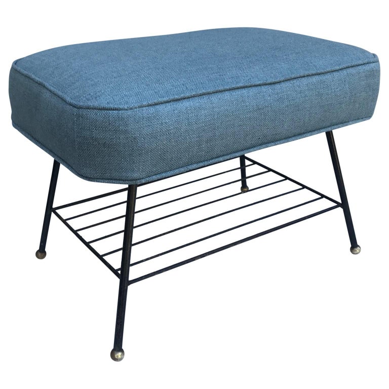 MidCentury Modern Brass Ball Feet Ottoman For Sale at 1stdibs