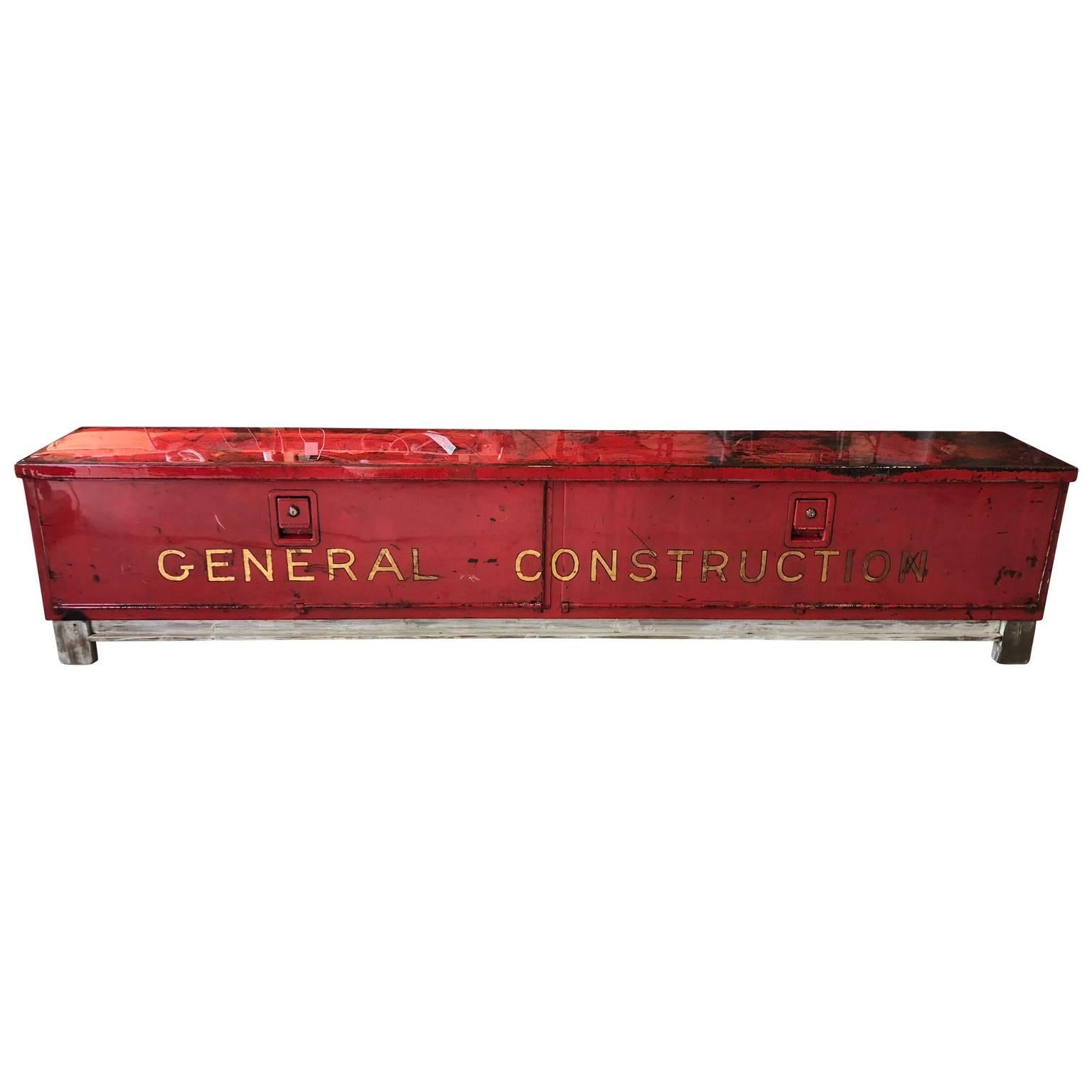 American Long Red and Liquid-Glass Covered Industrial Bench