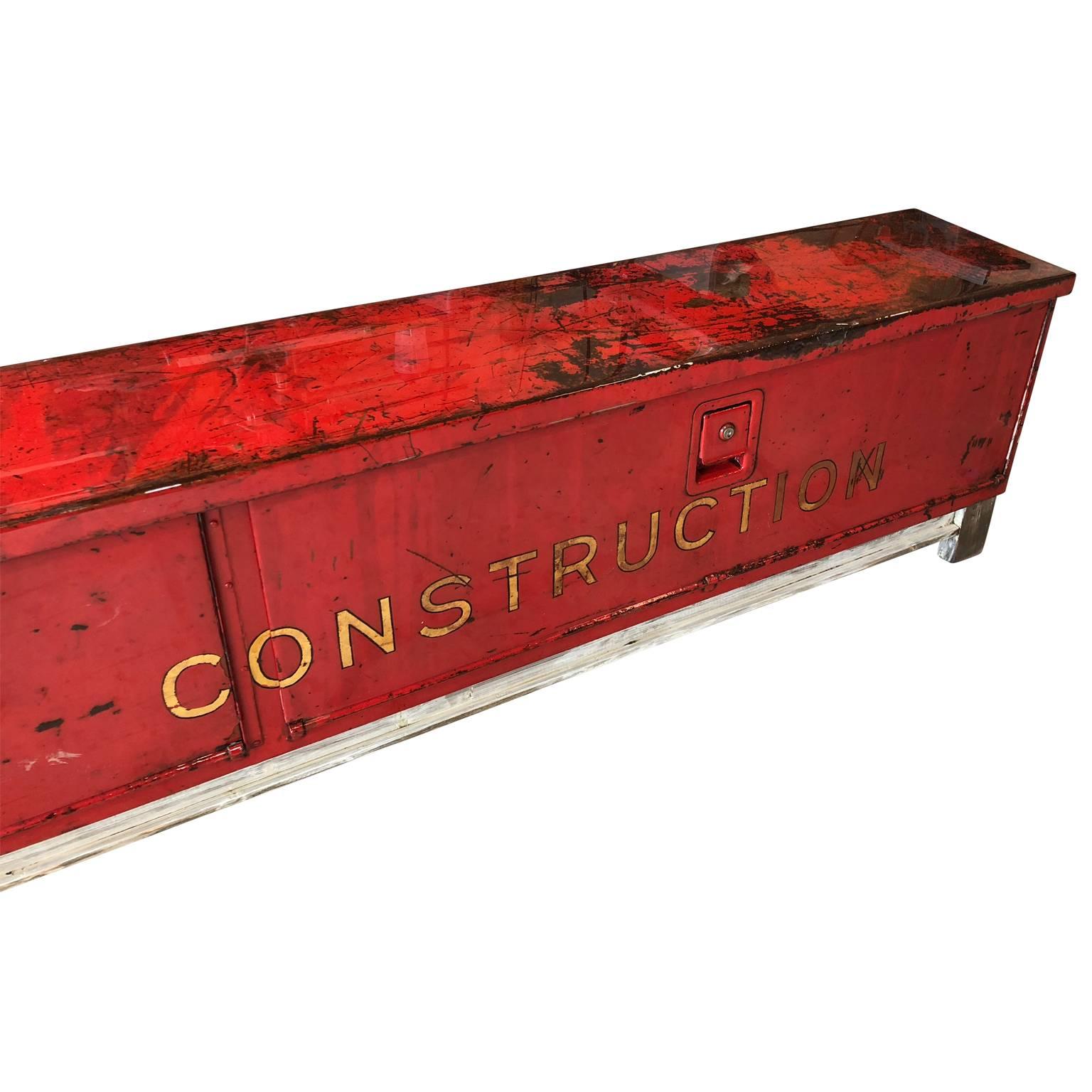 20th Century Long Red and Liquid-Glass Covered Industrial Bench