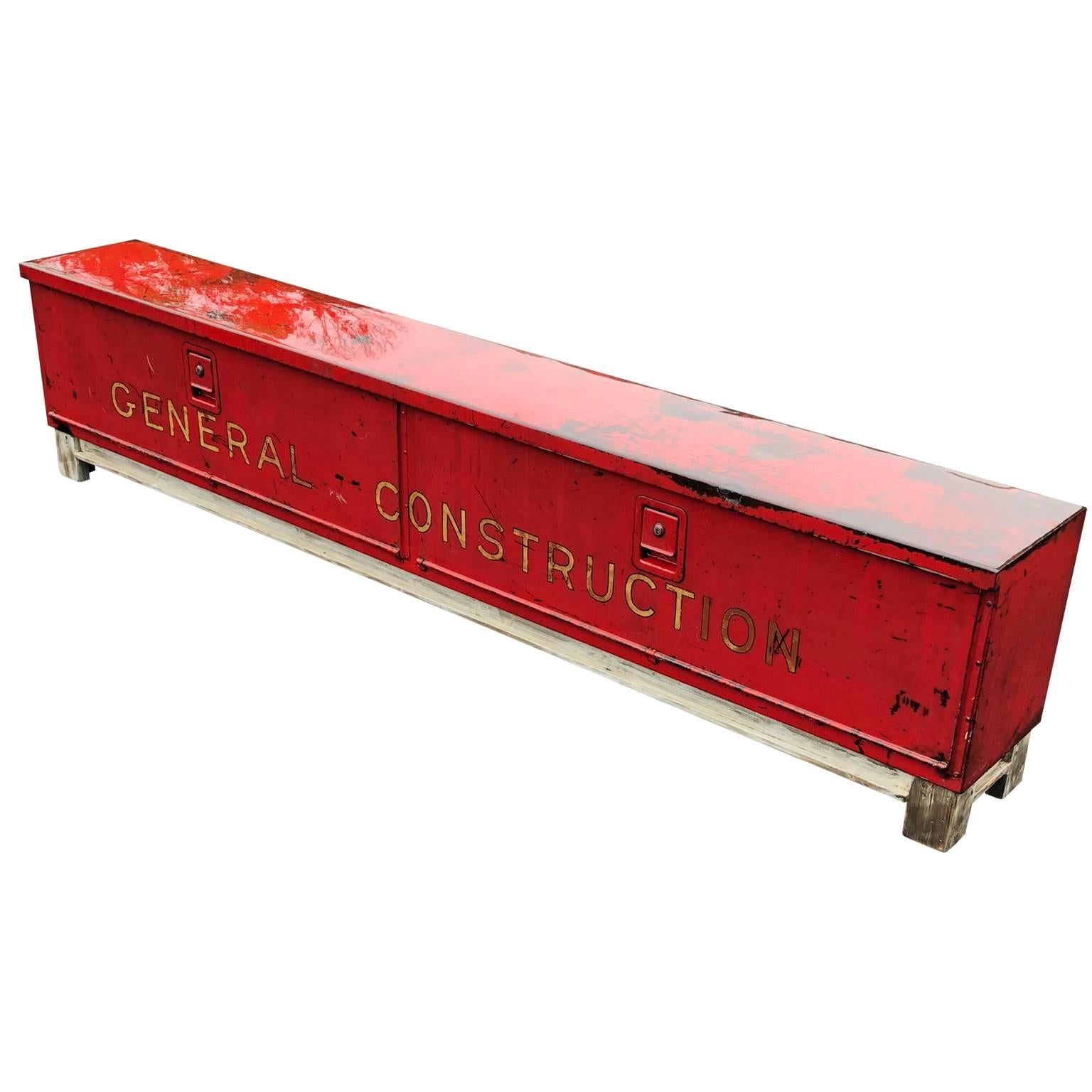 Long Red and Liquid-Glass Covered Industrial Bench 3