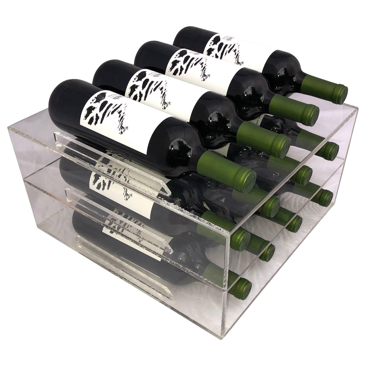 Mid-Century Lucite 8 Bottle Wine Rack Shelf