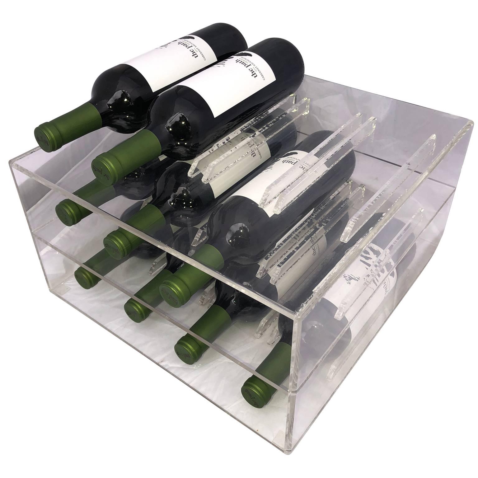 American Mid-Century Lucite 8 Bottle Wine Rack And Storage Shelf