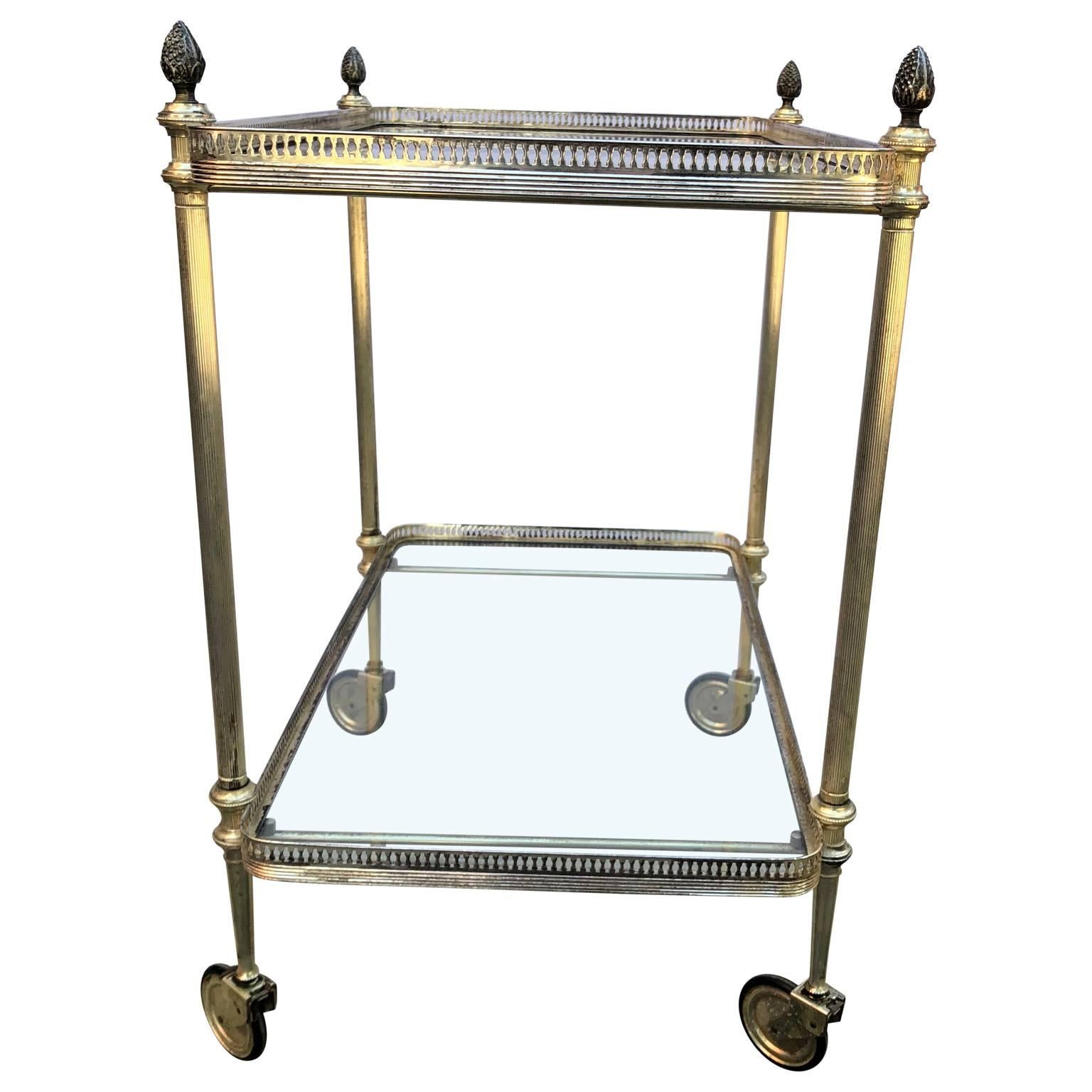 Vintage Italian Silvered Two-Tier Bar Cart In Good Condition In Haddonfield, NJ