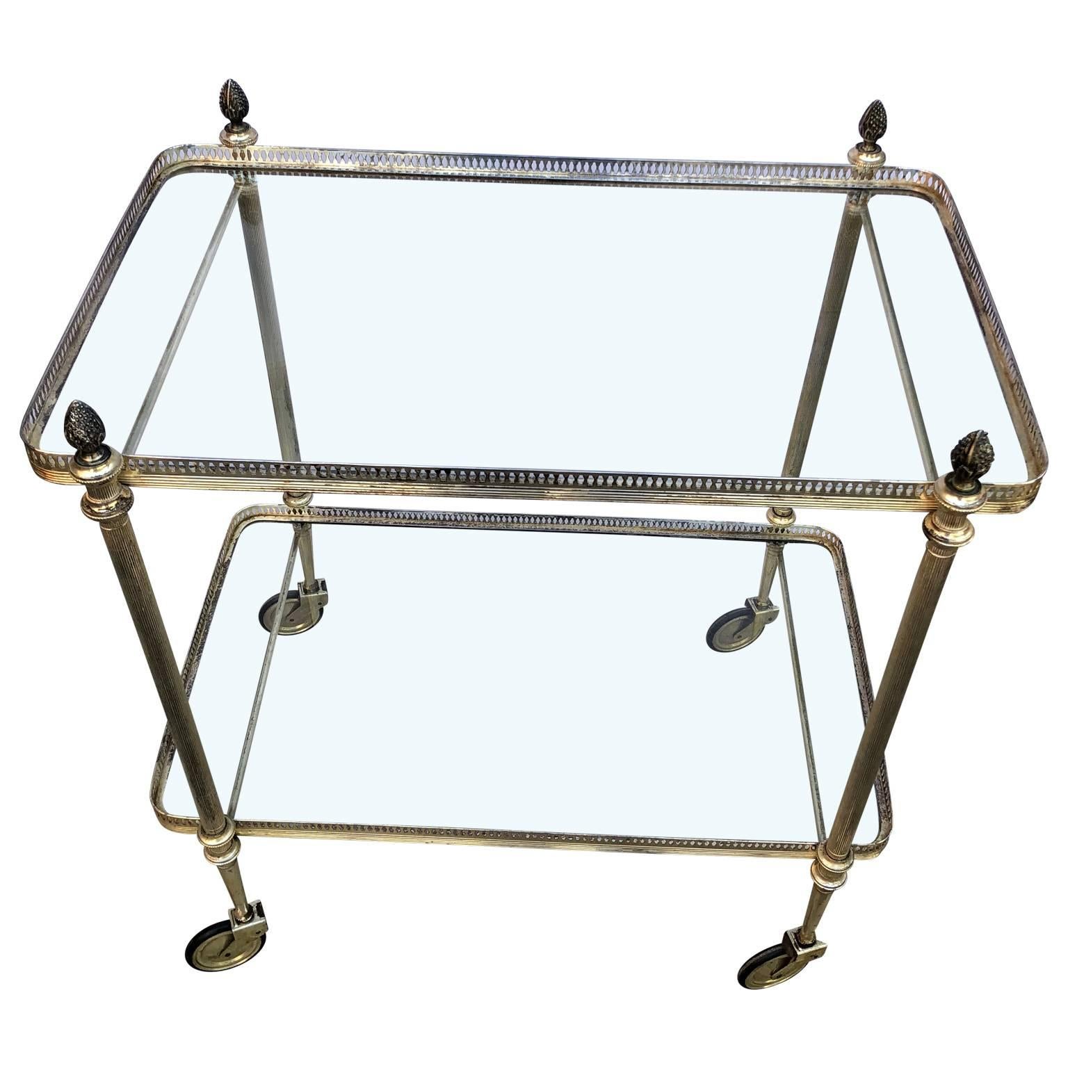Vintage Italian two-tier bar trolley in a silvered finish.

 