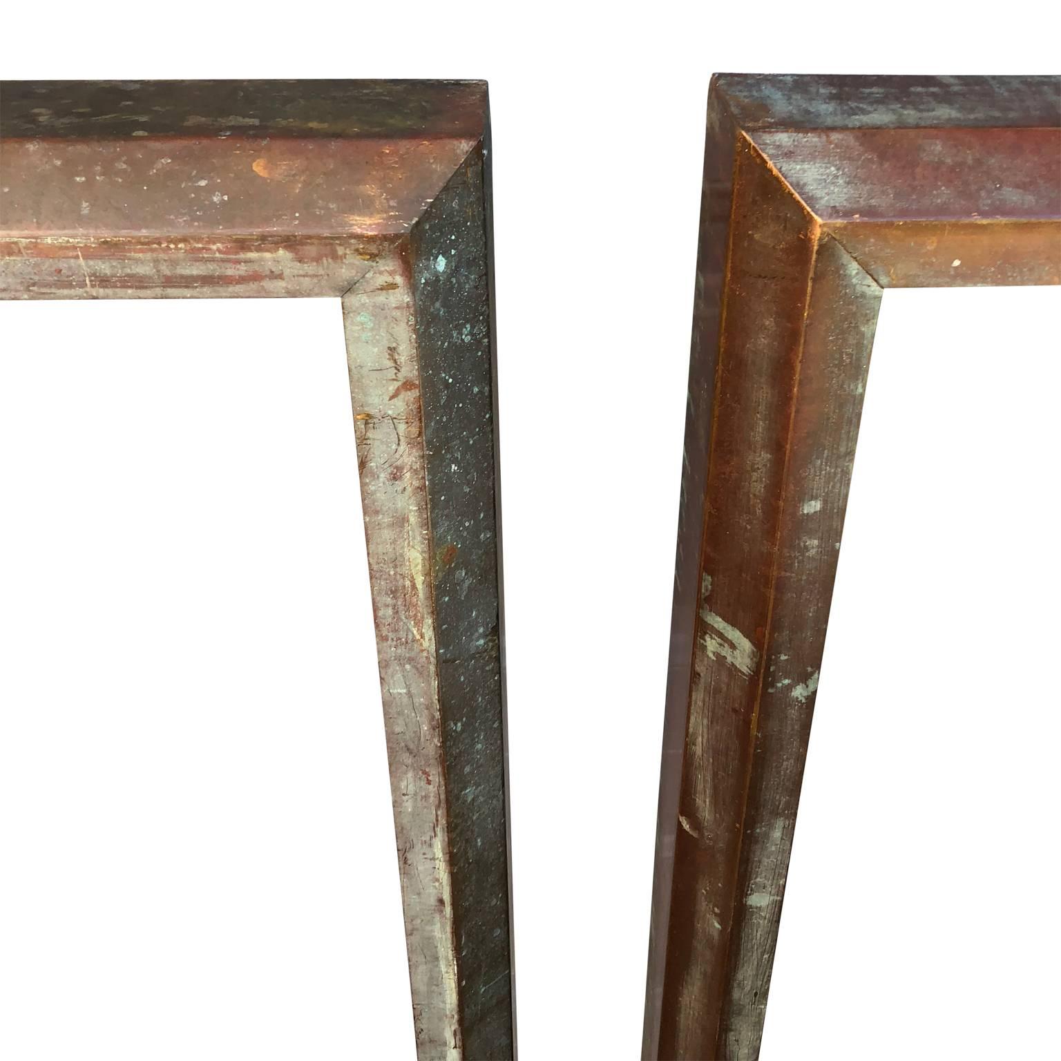 Modern Two Large Full Length Brass Framed Mirrors