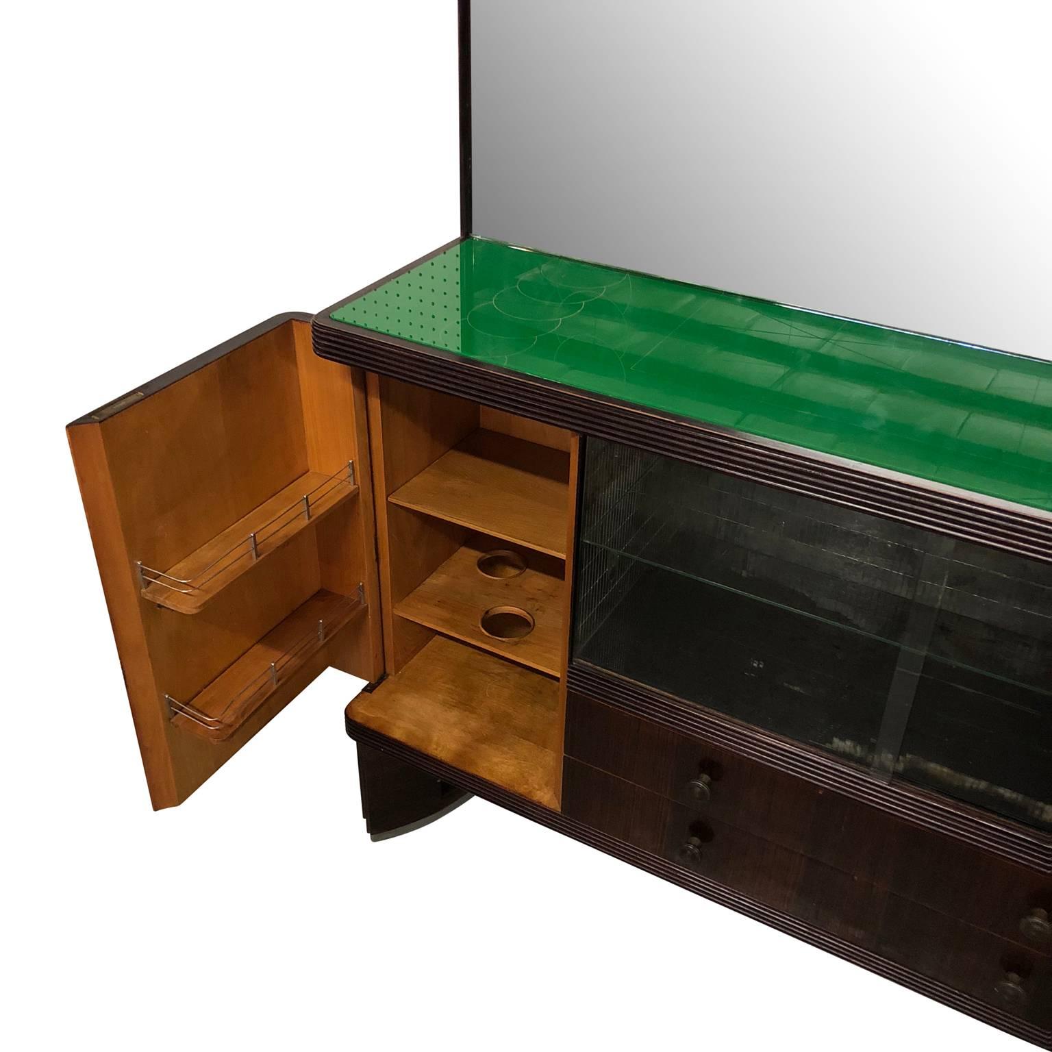 Glass Vintage Italian Art Deco Sideboard with Dry Bar, 1930s