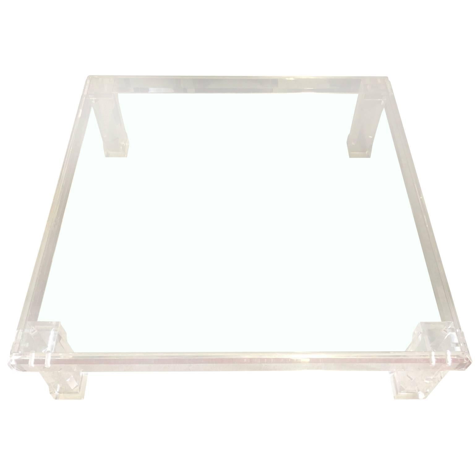 American Large Square Lucite Cocktail Table