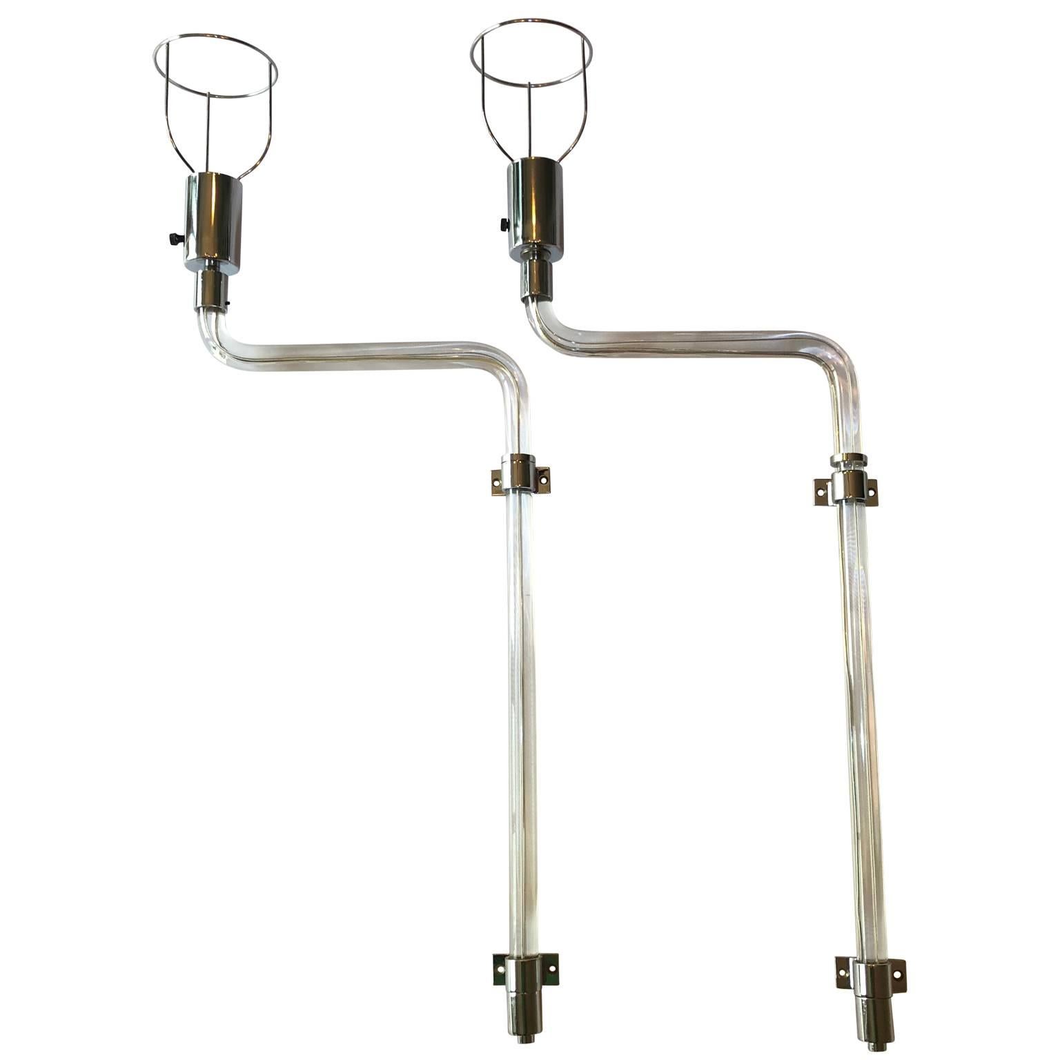 Mid-Century Modern Pair of Peter Hamburger Lucite And Chrome Wall Sconces, circa 1970's