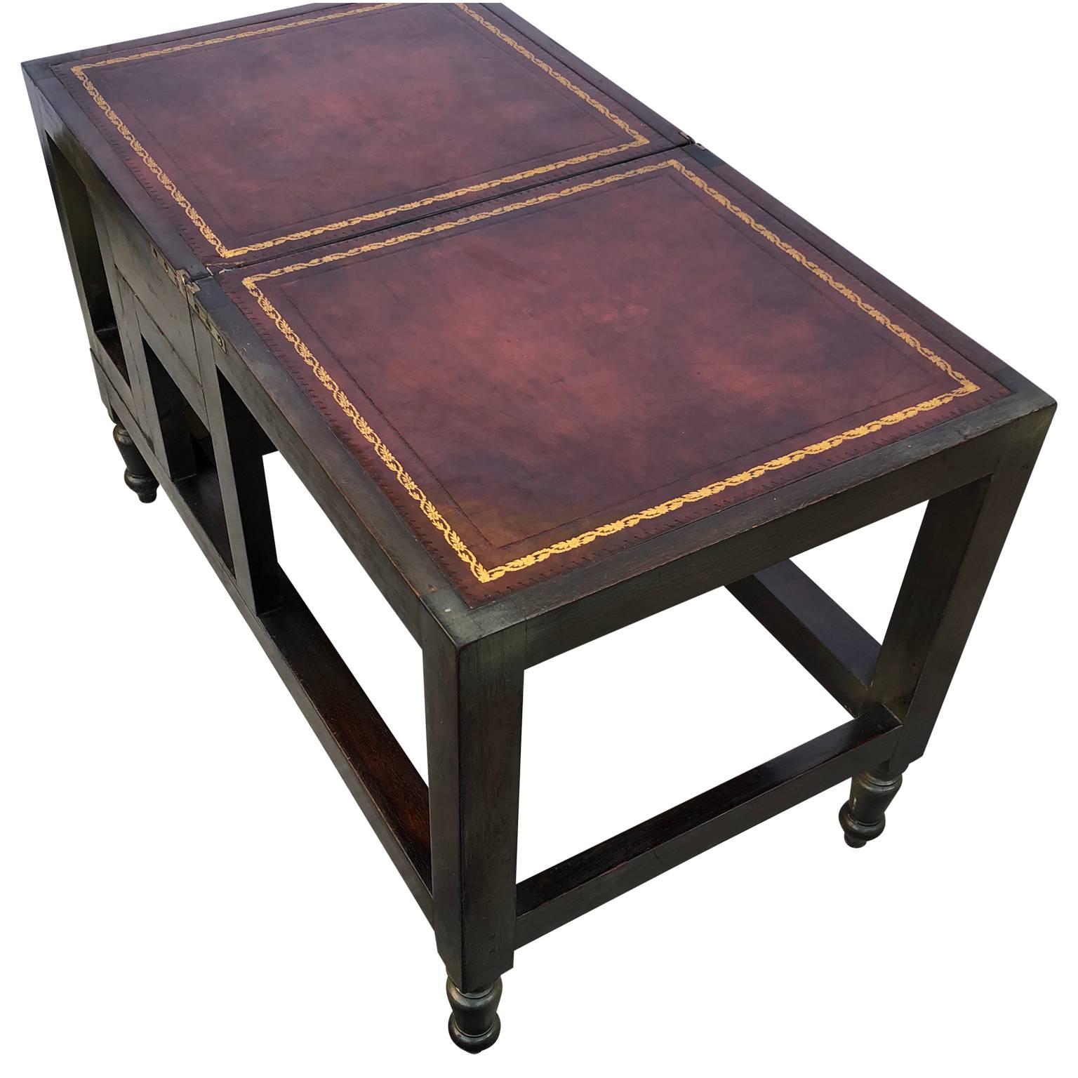Metamorphic Library Steps And End Table With Gilt Incised Leather  1