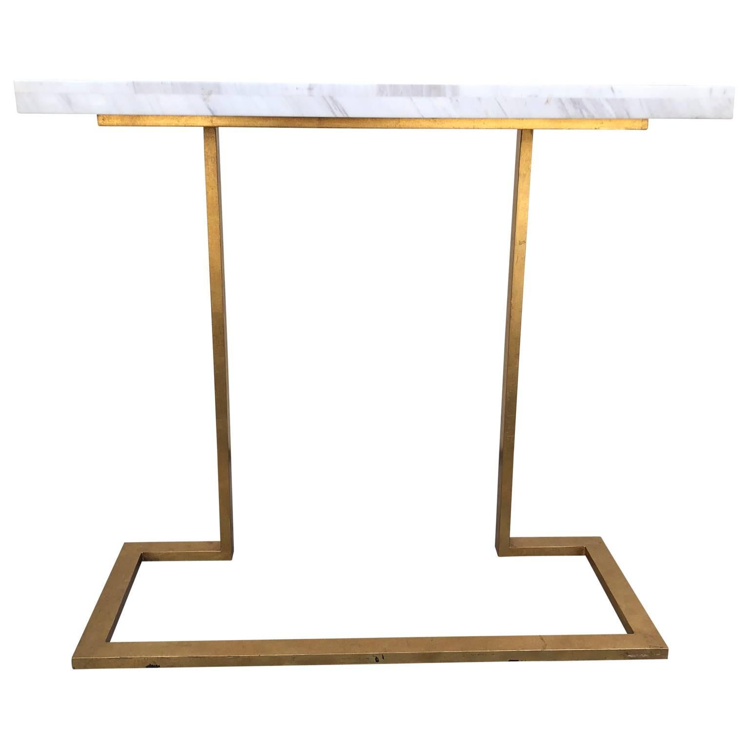 Mid-Century Modern style marble top gilded console by Jonathan Charles.