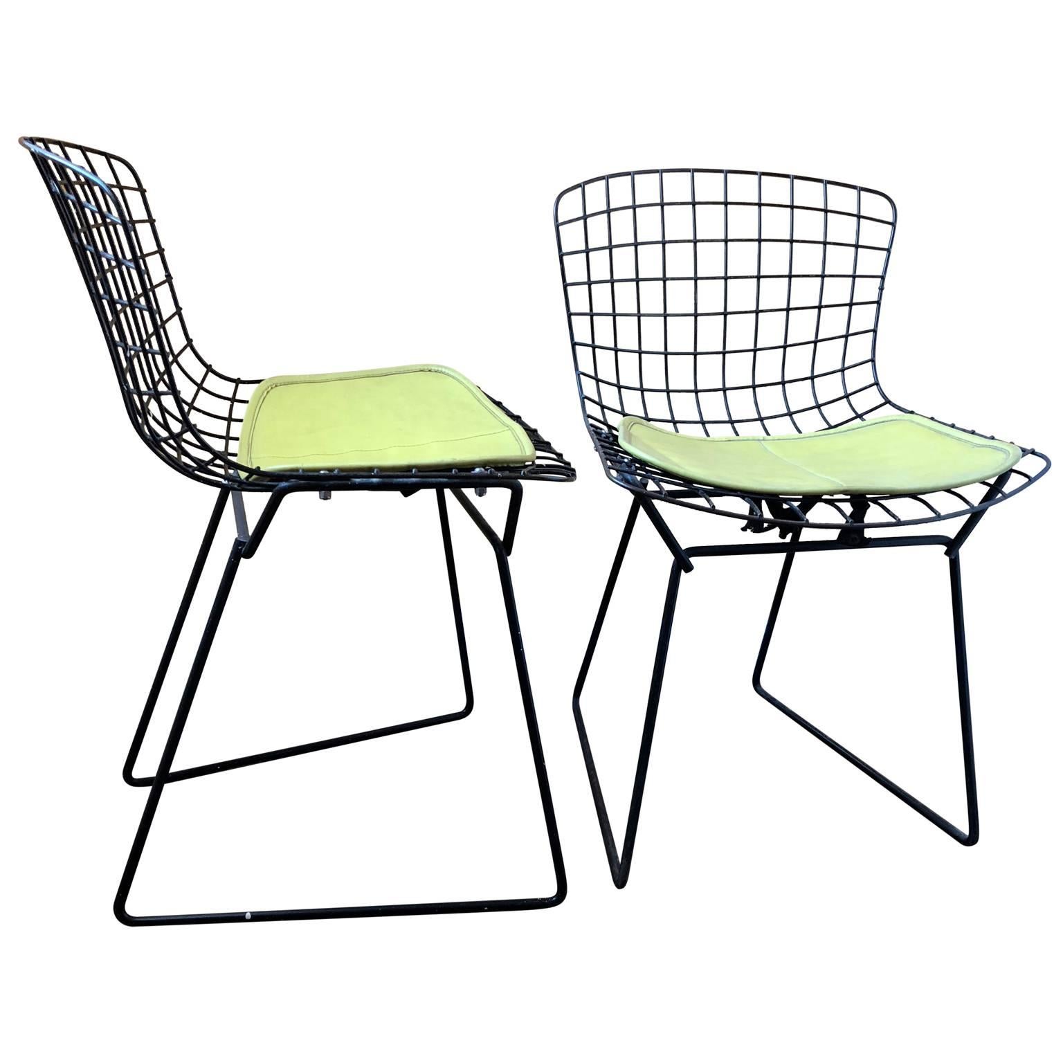 Late 20th Century Pair of Smaller Black Wire Bertoia Children's Chairs with Yellow Fabric by Knoll