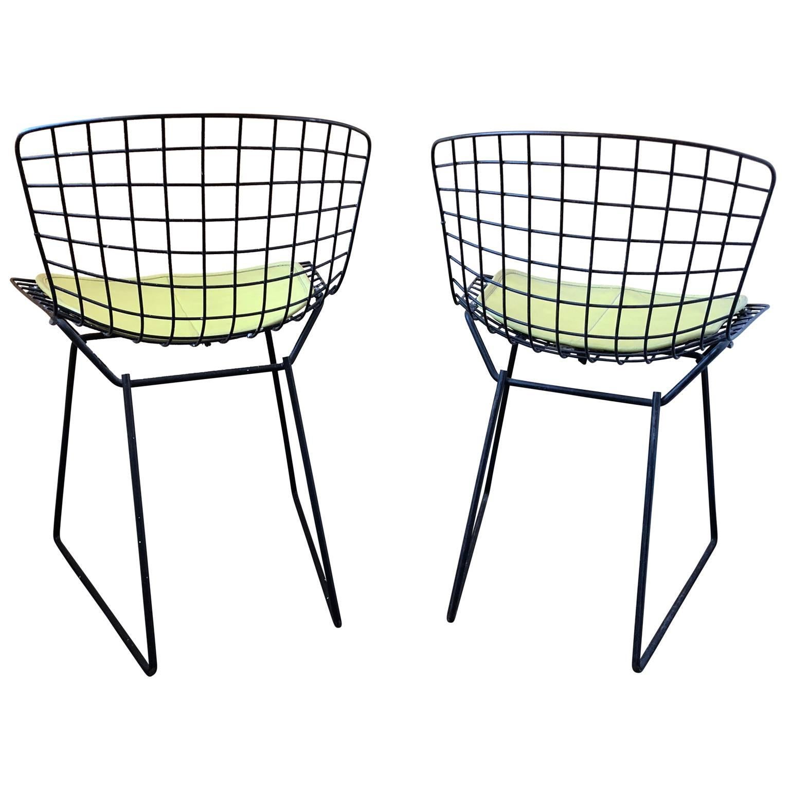 Pair of Smaller Black Wire Bertoia Children's Chairs with Yellow Fabric by Knoll In Good Condition In Haddonfield, NJ