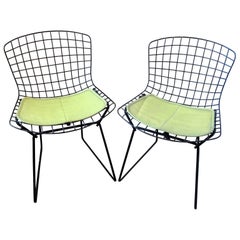 Pair of Smaller Black Wire Bertoia Children's Chairs with Yellow Fabric by Knoll