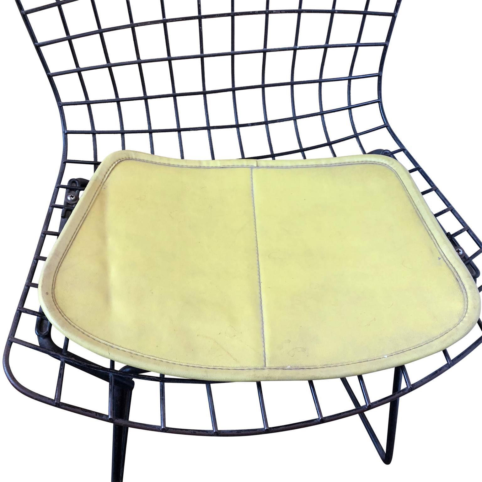 Pair of Smaller Black Wire Bertoia Children's Chairs with Yellow Fabric by Knoll 1