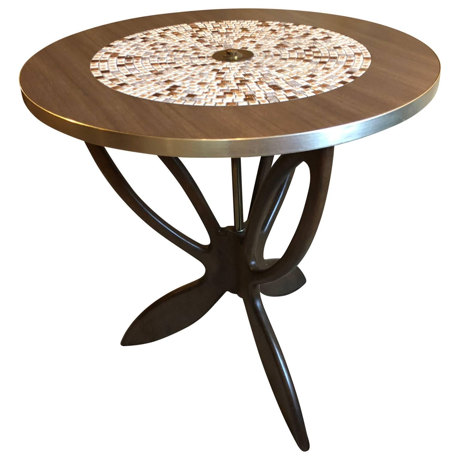 Round Mid-Century Modern Tile Top Butterfly Cocktail Table