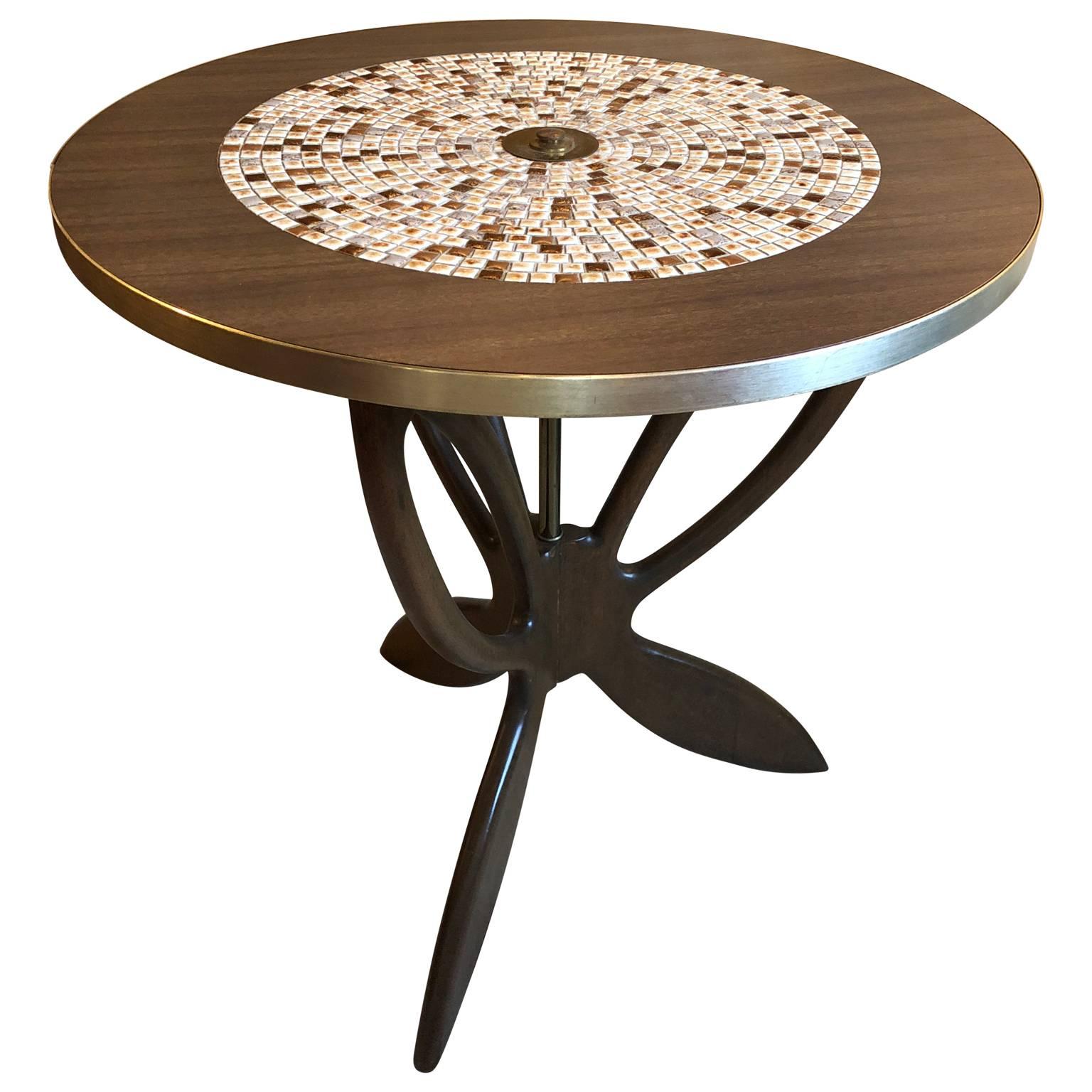 American Round Mid-Century Modern Tile Top Butterfly Cocktail Table